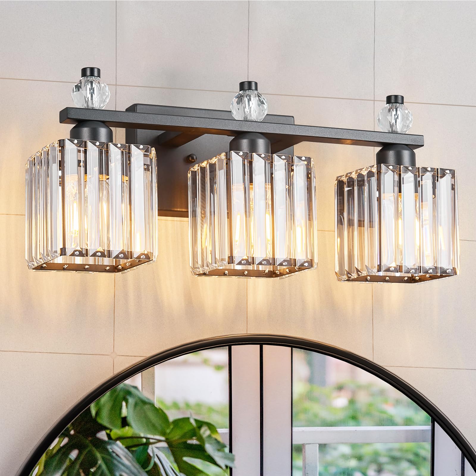 FDPBY Sand Black Bathroom Vanity Lights Crystal Vanity Light Bathroom Lighting Fixtures 3 Light Modern Vanity Lighting Fixtures