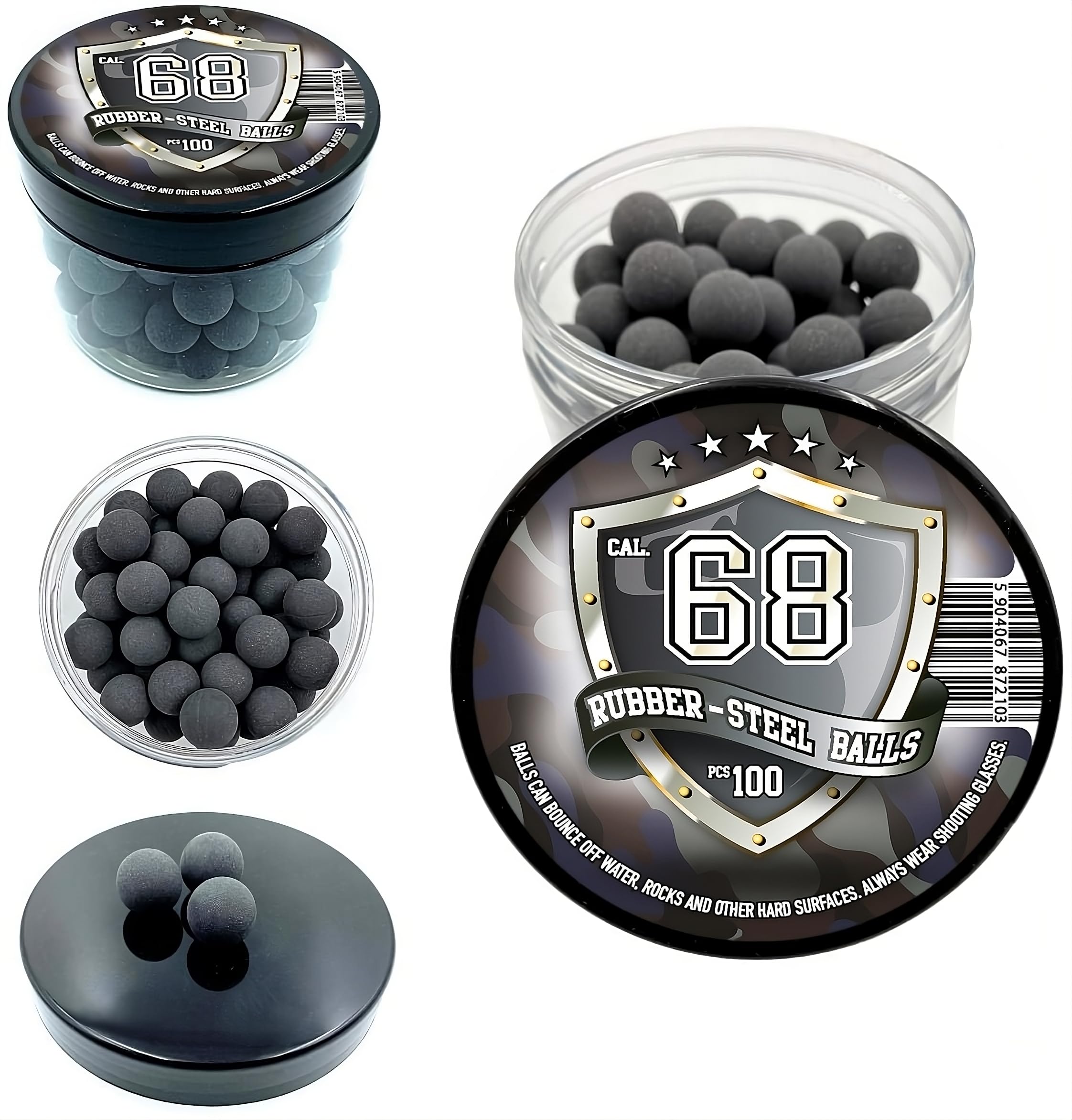 100 x Hard Mix Rubber Steel Balls for Home and Self Defense Pistols in .68 Cal. Billes Caoutchouc-Acier de Calibre 68