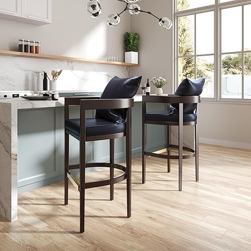 Miniatura 2 de Manhattan Comfort Ritz - Taburetes de bar modernos de mediados de siglo de 27 pulgadas con altura de mostrador, elegante asiento acolchado de piel