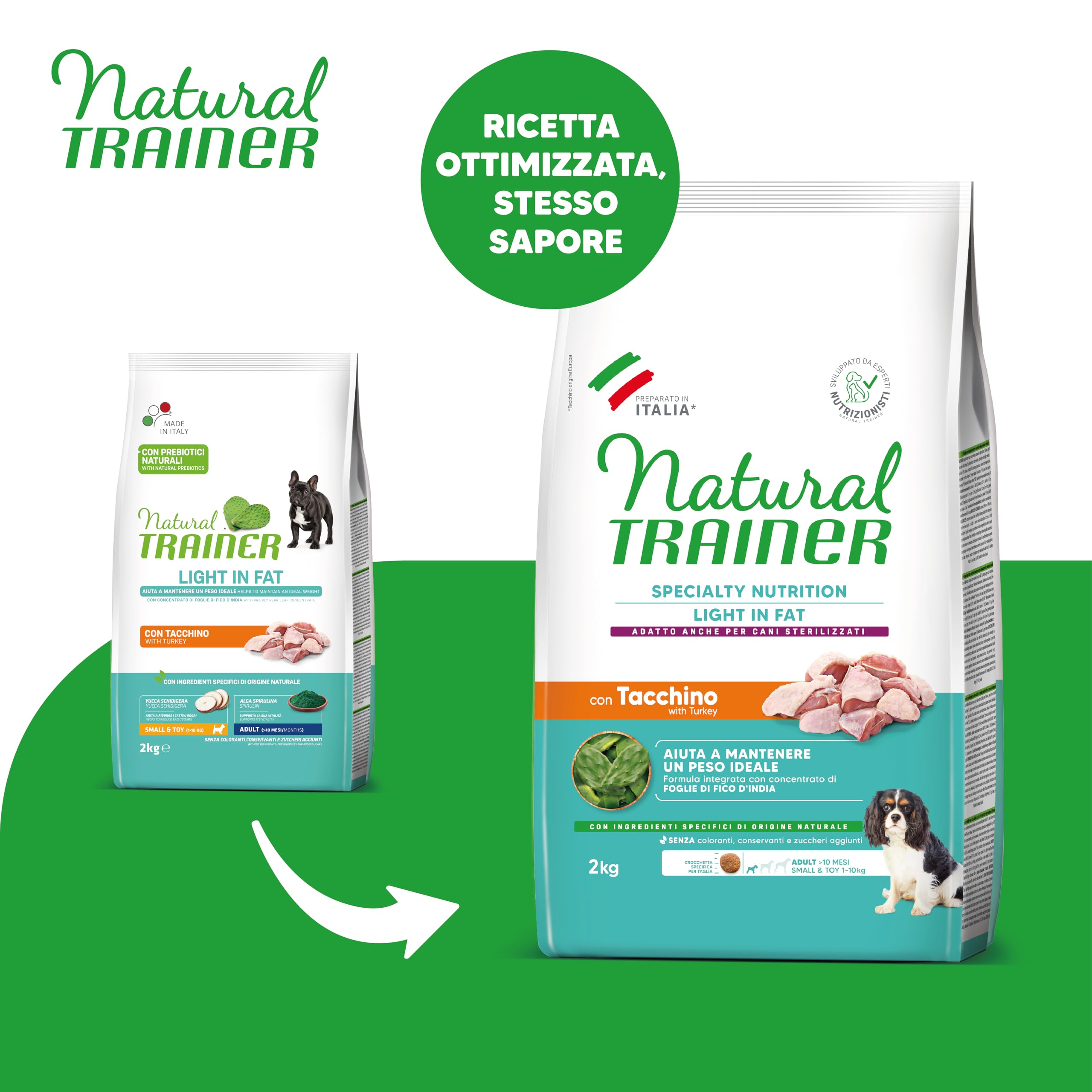 Natural Trainer Ideal Weight Small & Toy Cibo per Cani Adulti Light in fat con Tacchino - 2kg