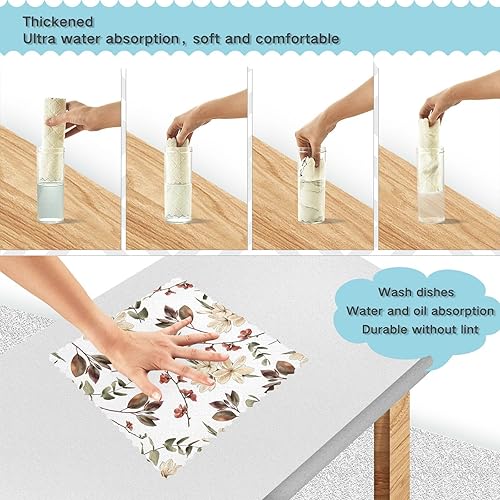 Miniatura 4 de Retro Flowers Branches Plum Blossom Cotton Decorative Kitchen Microfiber Towels Quick Dry Set of 6 Kitchen Accessories for Cooking for