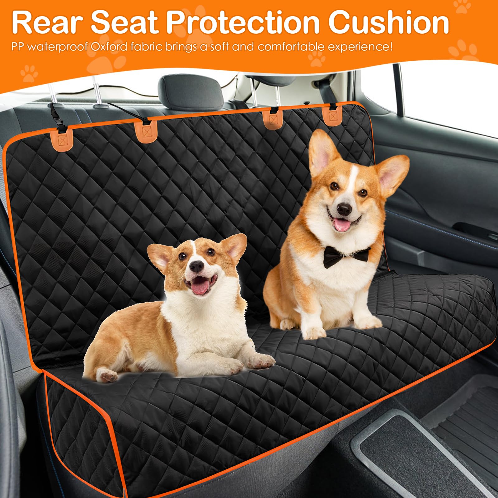 Dokeno Funda Asiento Coche para Perro, Protector Funda Coche Perros, Protector de Asiento Trasero Impermeable, Protector de Asientos de Coche Mascotas para SUV, Camión, Transportar y Viaje, 119x137CM