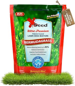 X-Seed Moisture Boost Plus Bermuda Grass Seed for Lawn, Grows Thick in Full Sunlight, Drought & Heat Tolerant, Uses Less Water Than Other Grasses, Enhance Germination, Root Estbalishment - 3 lbs