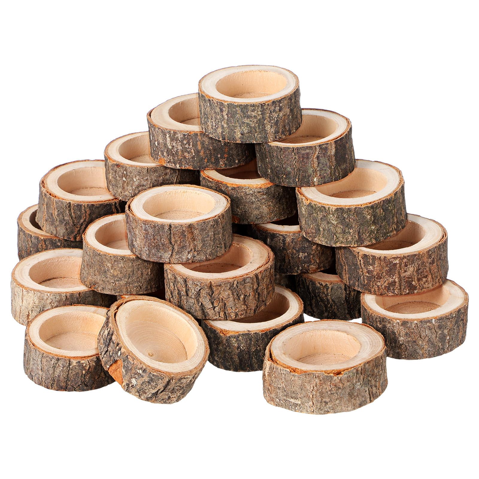 Garneck 24 Piezas Portavelas de Madera Rústica Candelabro Estable y Versátil para Velas de Té Adecuado para Mesas de Comedor y Café, Decoración Natural para Eventos