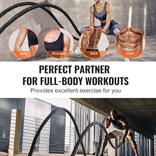 Miniatura 6 de VEVOR Cuerda de batalla de 1.5 pulgadas de diámetro, cuerda de ejercicio de poliéster de 40 pies de longitud con funda protectora y anclaje para