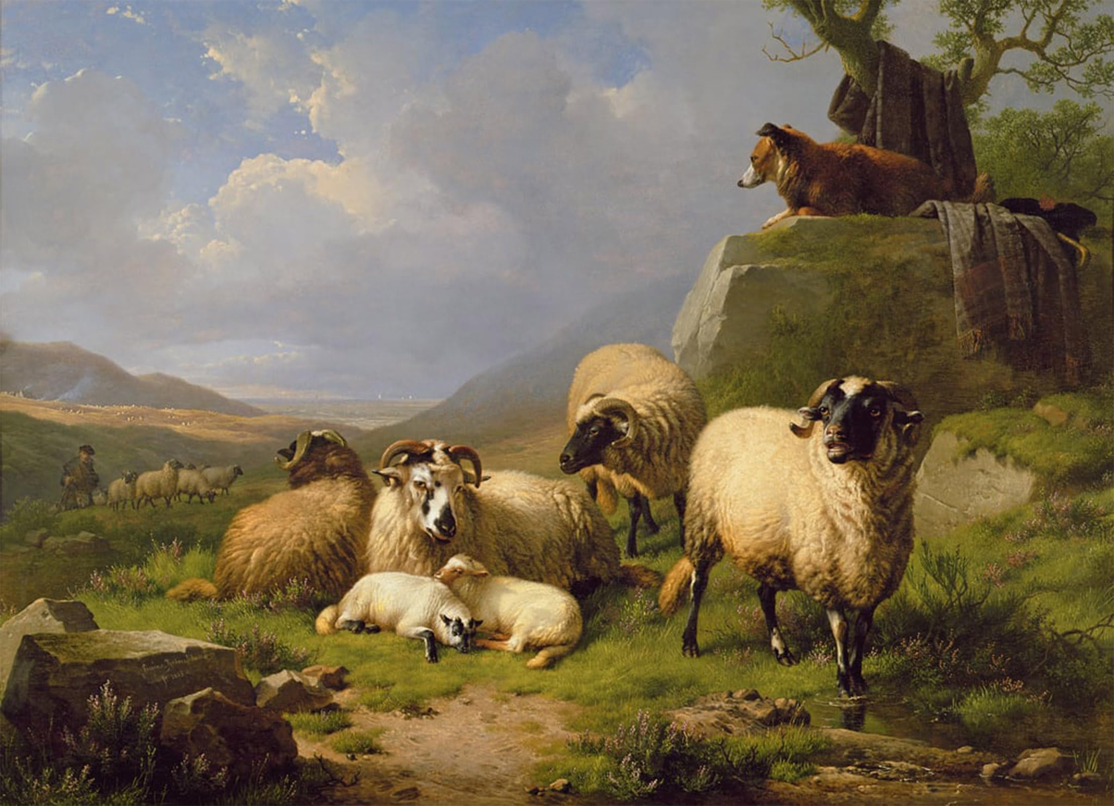 ARTXLXXBN Famous Painting Art Wall Decor Abstract Art Picture Sheep in a Landscape by Eugene Verboeckhoven Animal Pictures for Home Decor 60x90cm