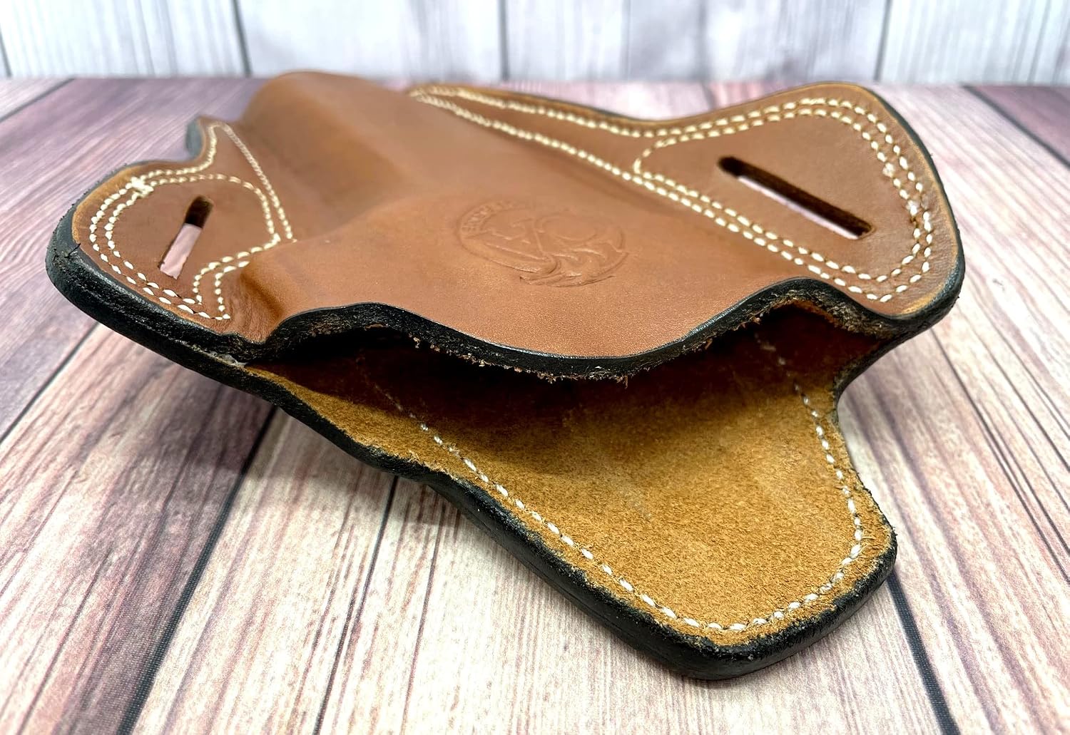 CEBECI ARMS Right Hand Brown Leather Open Top Belt Holster with Tooled Western Floral Design for 6" Desert Eagle 50AE (One Rail or No Rail)