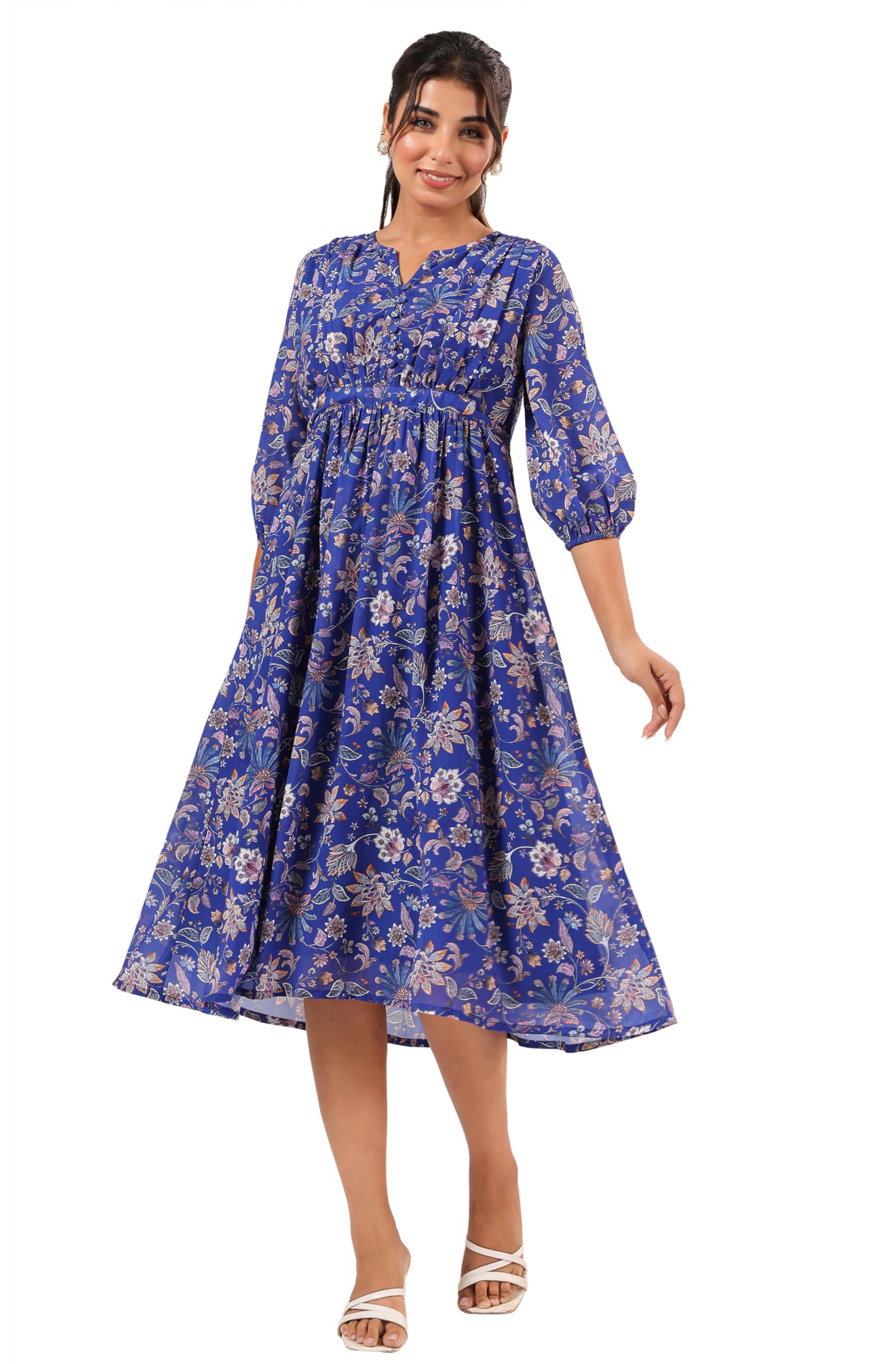 Janasya Georgette Robe trapèze pour femme avec motif floral