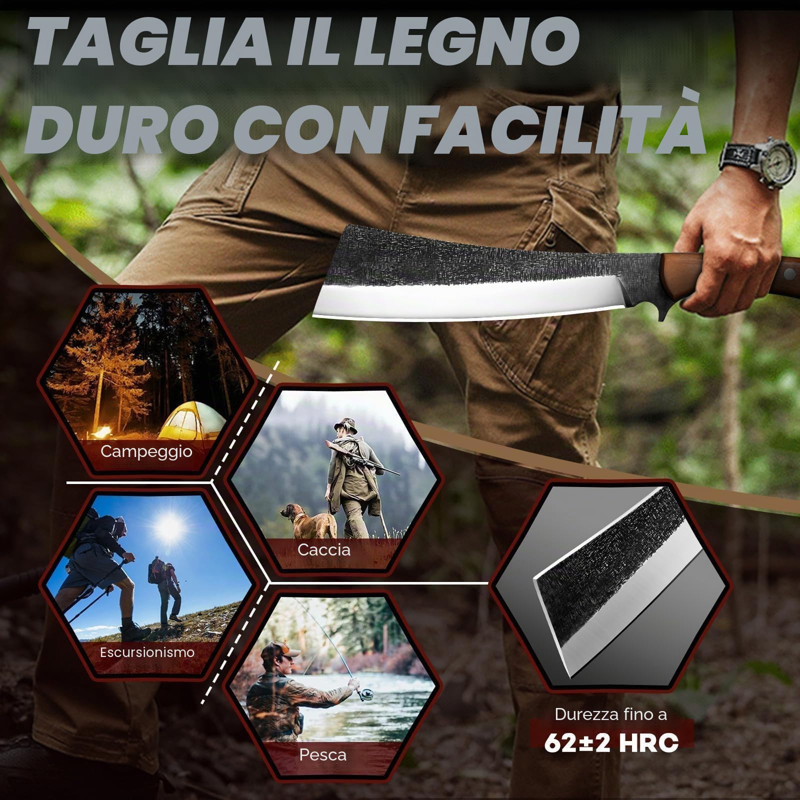 Freelander Coltello da Campeggio con Manico in Legno | Coltello Bushcraft Full Tang Coltello Sopravvivenza