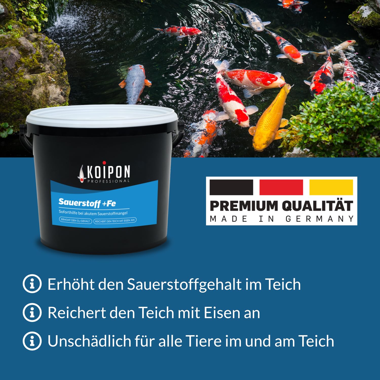 KOIPON Sauerstoff +FE 1kg Aktivsauerstoff | Erhöht den Sauerstoffgehalt im Teich | Soforthilfe bei akutem Sauerstoffmangel