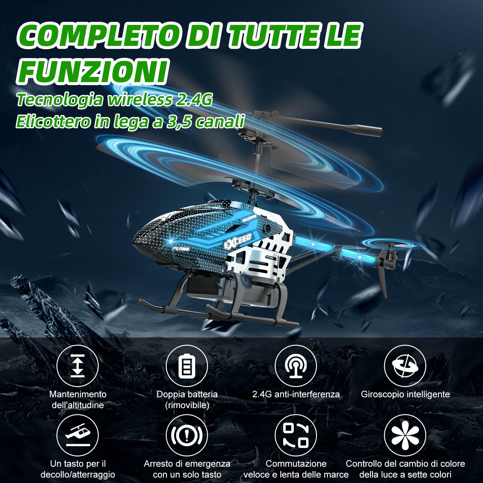 BuzzoXerex Elicottero Telecomandato, 2.4G Elicottero RC, Elicottero Rradiocomandato con Luce LED & 3.5 Ccanali, Aereo Telecomandato con Giroscopio e Altezza Fissa, Bambini e Adulti