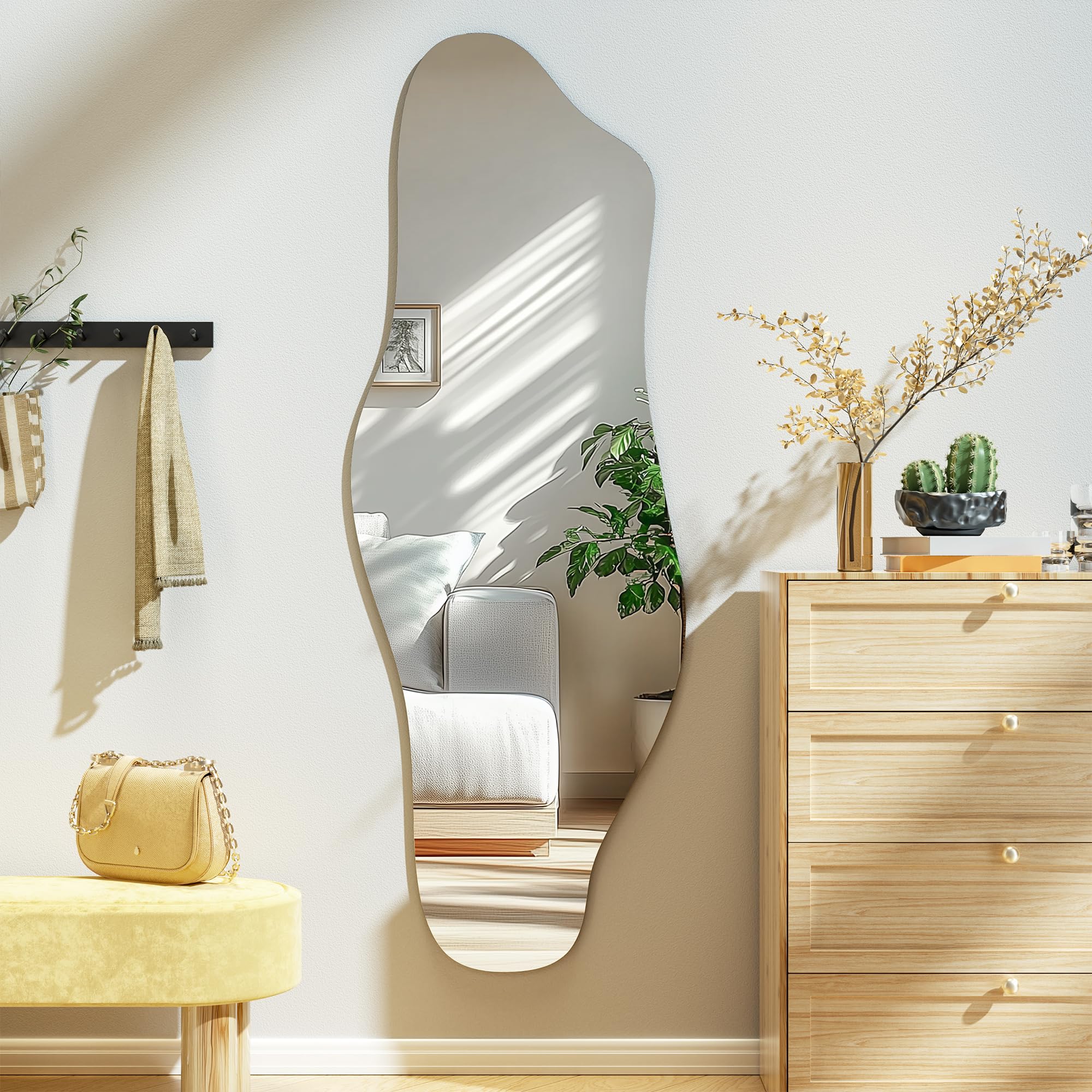 Hasipu Large 140x50cm Irregular Wall Mirror - Asymmetrical Frameless Decorative Mirror for Bedroom, Bathroom, Living Room, Modern Unique Wall Decor