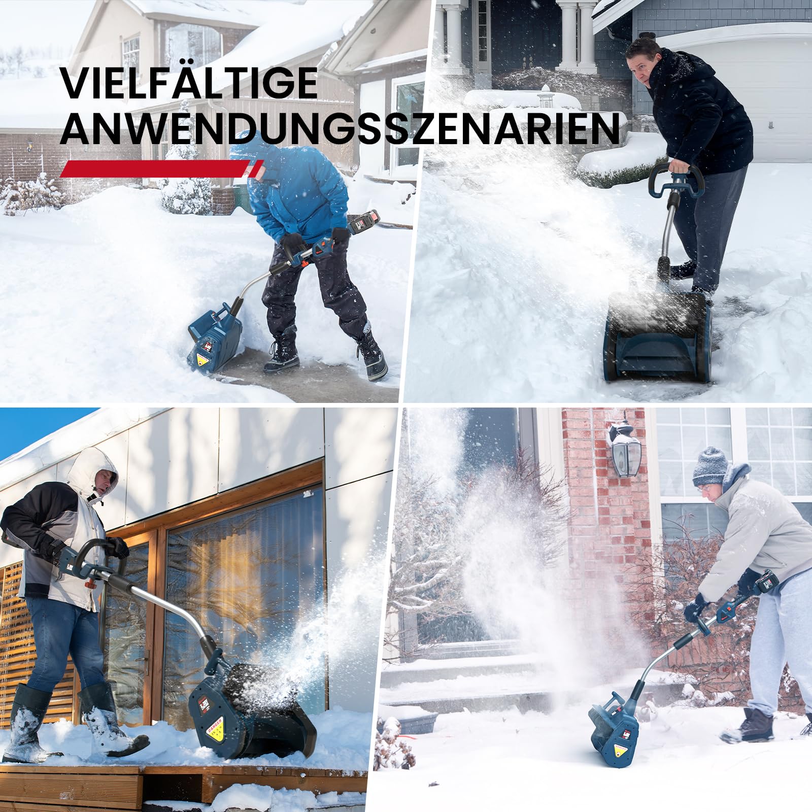 Enhulk Schneefräse 2x20V, 35cm Arbeitsbreite, 20cm Räumhöhe, 8m Wurfweite, ±30° Verstellbare Wurfrichtung, Akku-Schneeschaufel Mit Zusatzhandgriff (Inkl. 2x4Ah Akku & 2,2A Doppelladegerät)