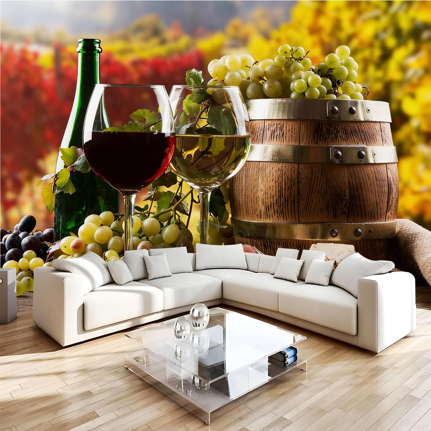 Carta da parati effetto 3D Vino 400 x 280 cm Murale Non Tessuto Stile Pastorale Fotomurale Stampa HD Moderna Poster Per Soggiorno E Camera Da Letto Design 1M4001