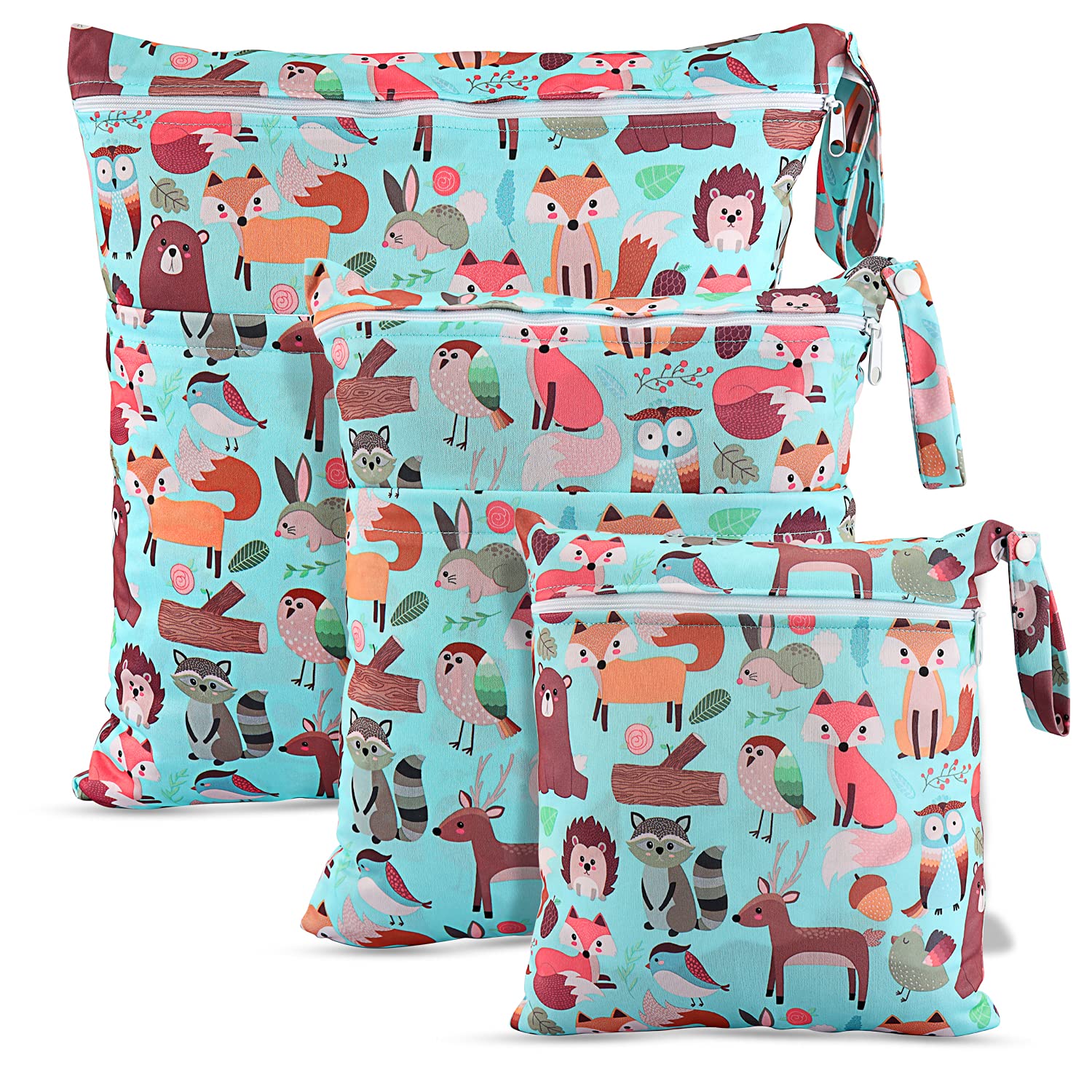 CeeKii Wet Dry Cloth Windeltaschen 3er Pack Waschbare Reisetaschen, wasserdichte Wet Bag, Baby Reusable Beach Pool Gym Bag mit Reißverschlusstasche und Druckknopfgriff