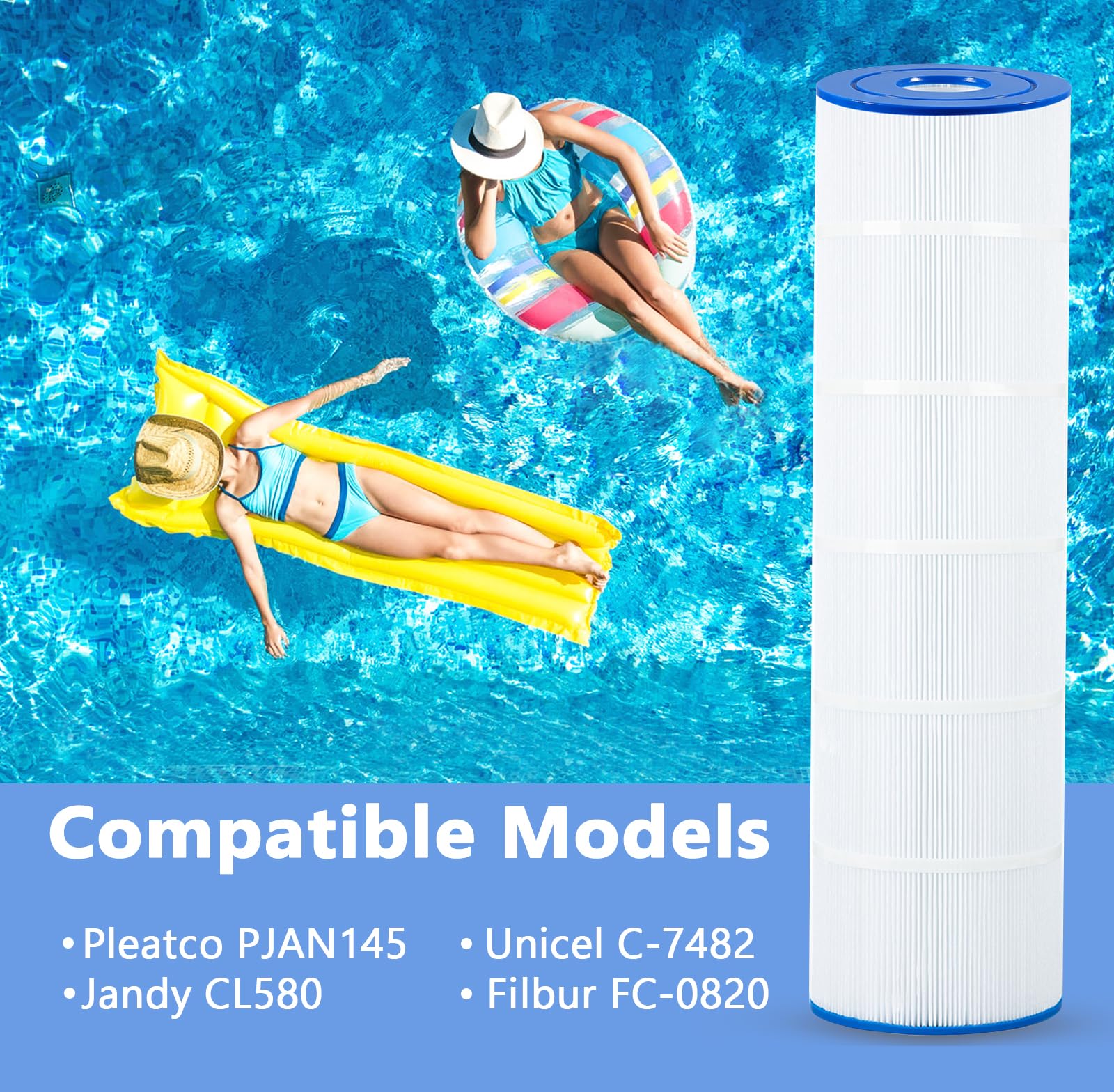 Pool Filter Cartridge 4-Pack - Compatible With Jandy CL580, CV580, 580 Sq.Ft, 33" Length