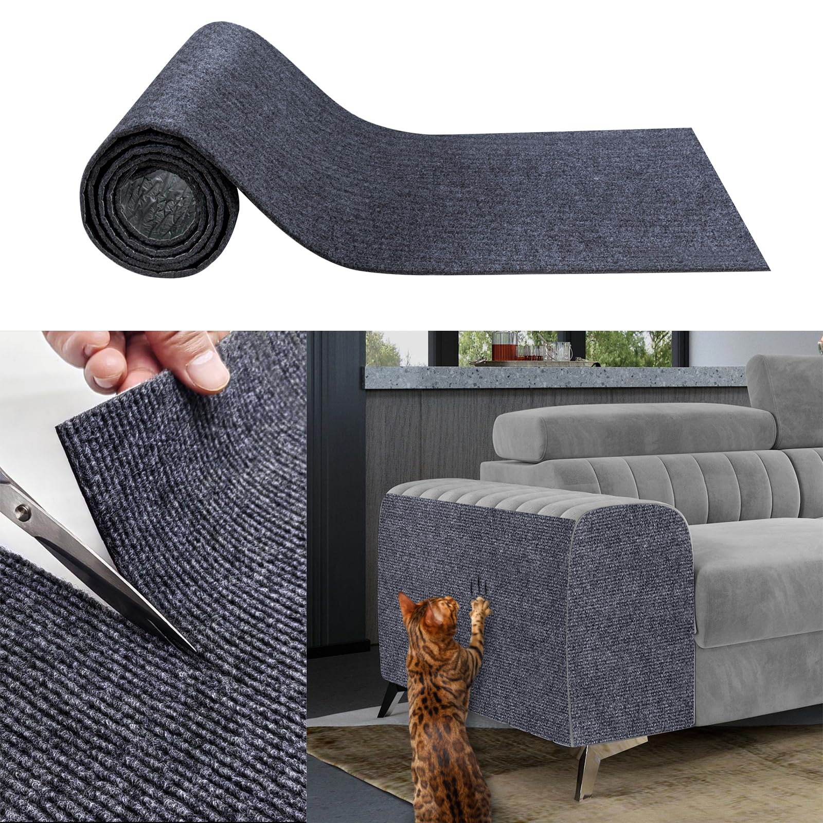 Cat Scratch Furniture Protector 78.7"X15.7", Scratching Mat for Counch, Sofa, Wall, Tower, Self-Adhesive DIY Anti Scratch Edge Sticky Pet Pads,
