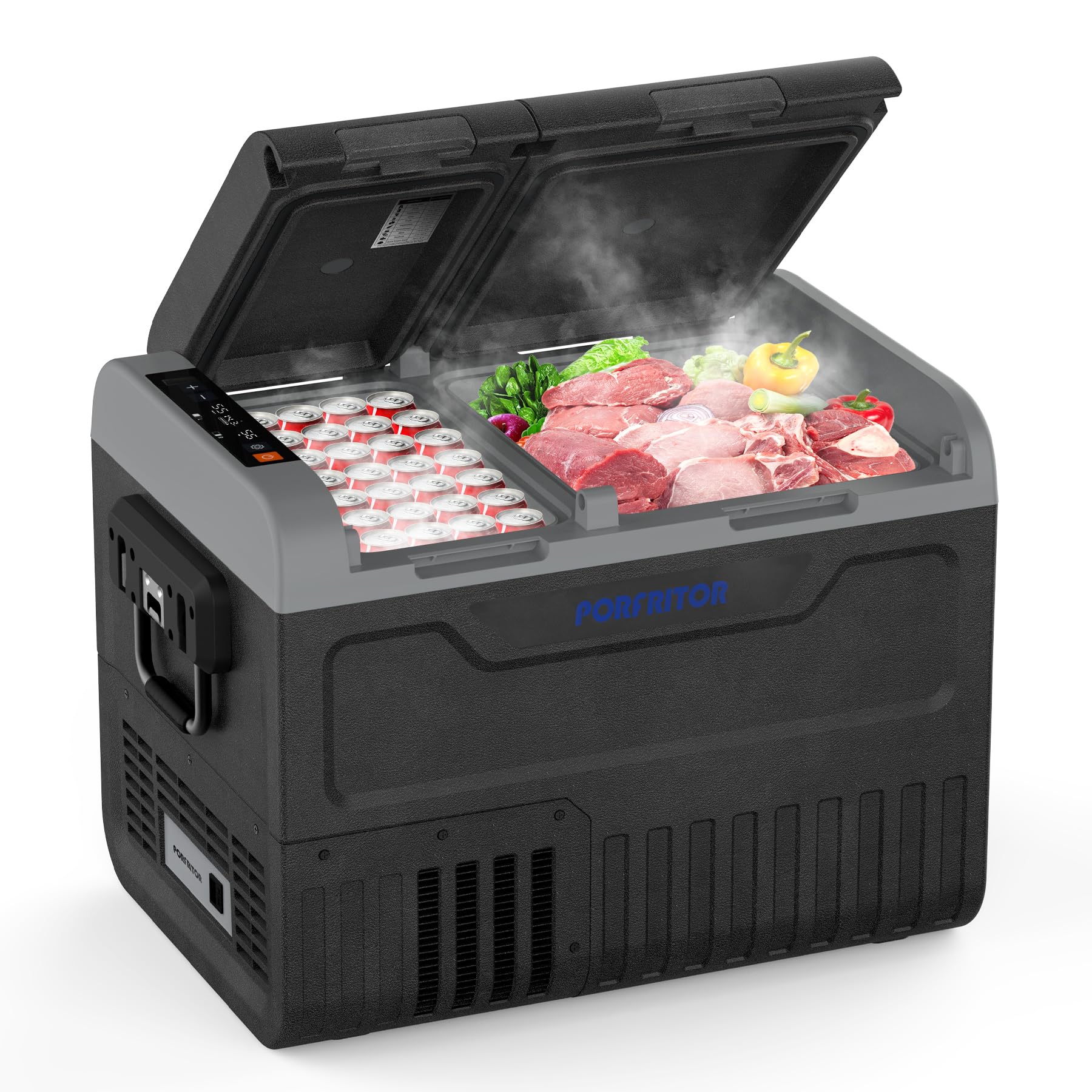 12 Volt Car Refrigerator, 48Qt Portable Freezer -4℉ to 68℉ ,Car Refrigerator with dual-zone single control,12 Volt Refrigerator with 12/24V DC & 110-240V AC for Home,Travel, RV, Truck, USB Charging