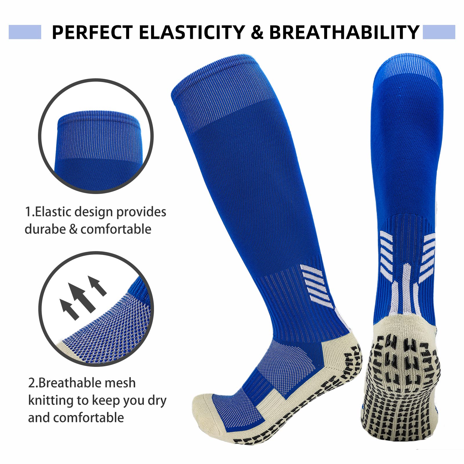 AIMISICAR Anti Slip Soccer Knee Socks Non Slip Grip Pads Sports Socks