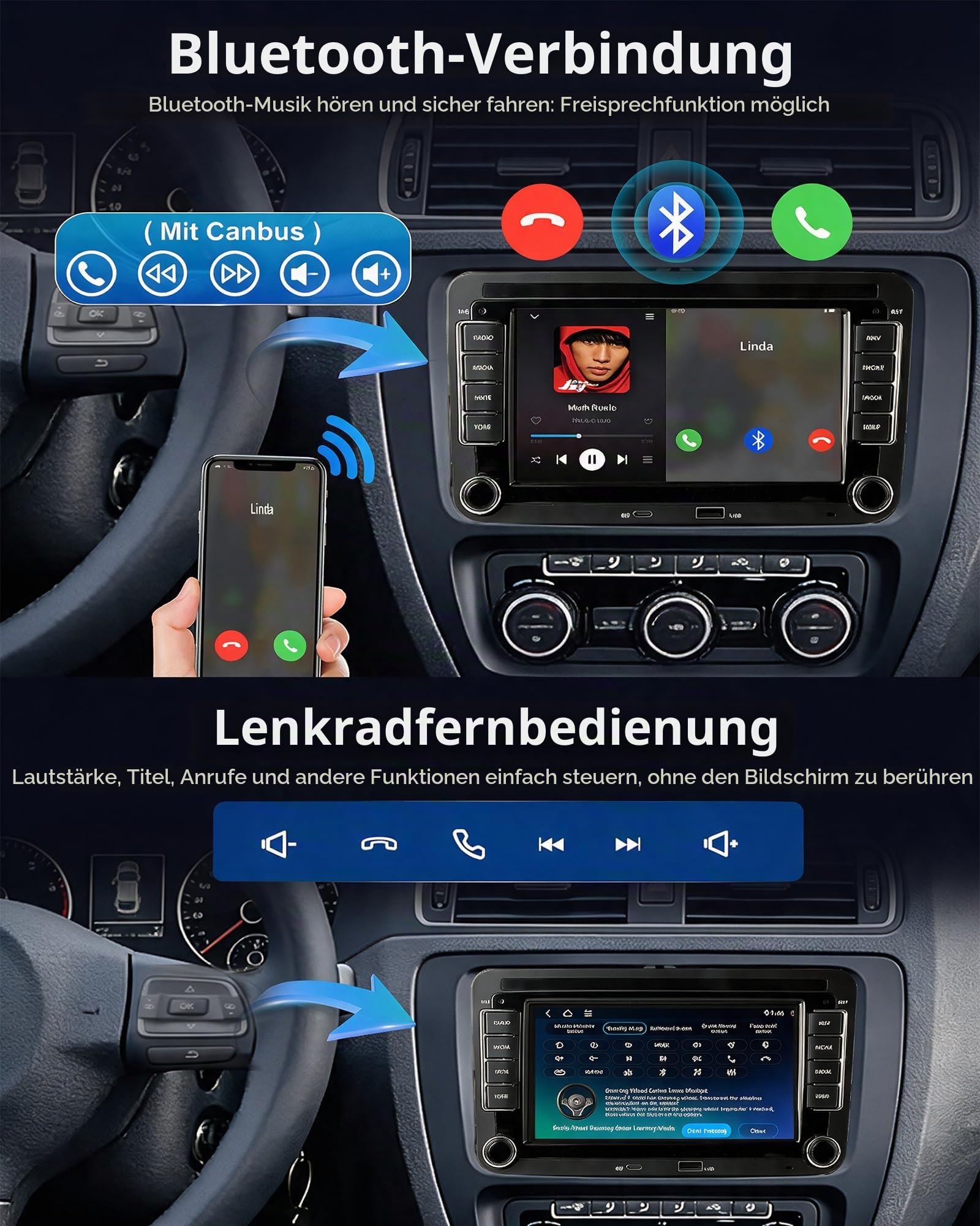 Carplay Autoradio mit Bildschirm für VW Golf 5/6 T5 Caddy Tiguan Polo 6r