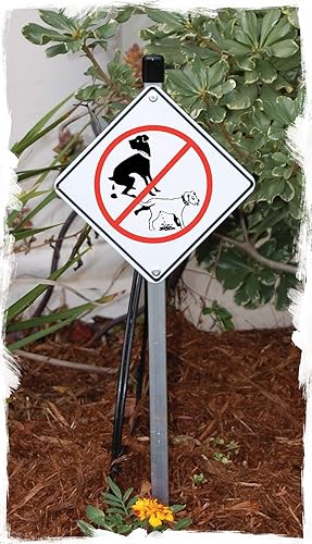 Letrero de patio sin excremento y orina – Letrero de patio sin perro premontado en estaca de 2 pies – Letrero exterior de aluminio sin óxido sin