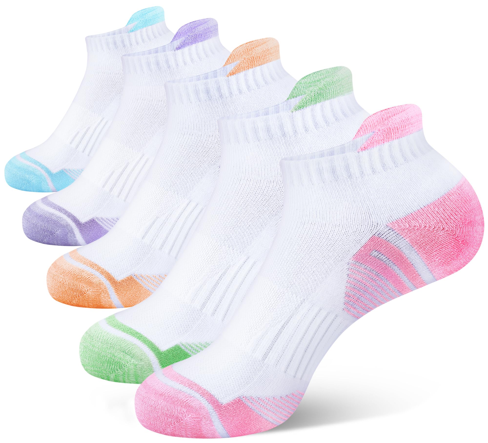 Damen Sneaker Socken Gepolsterte Anti-Blasen Baumwolle Atmungsaktives Sportsocken Kurze Knöchelsocken Laufsocken Mit Fersenlasche 5 Paar 36-41