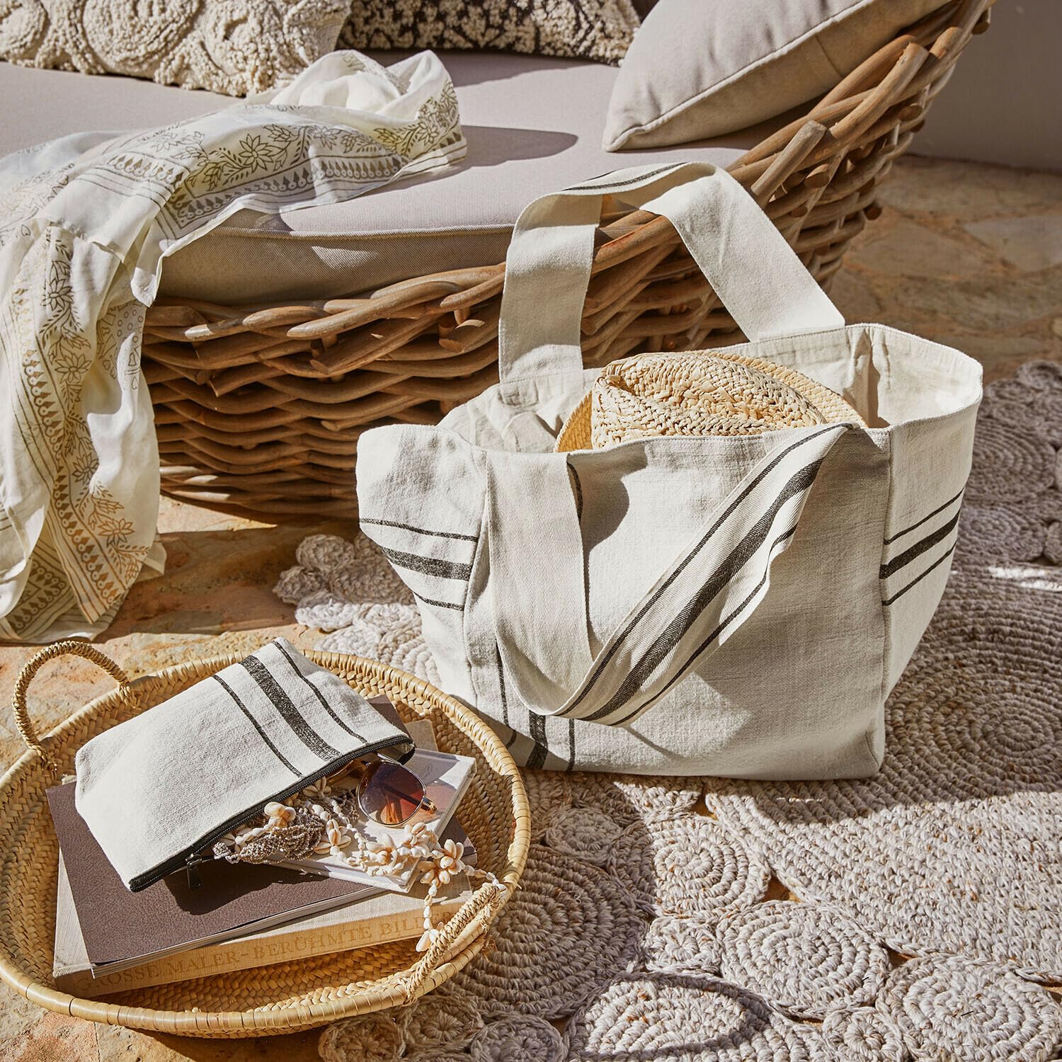 Loberon Tasche 2er Set Bravenda, beige/schwarz