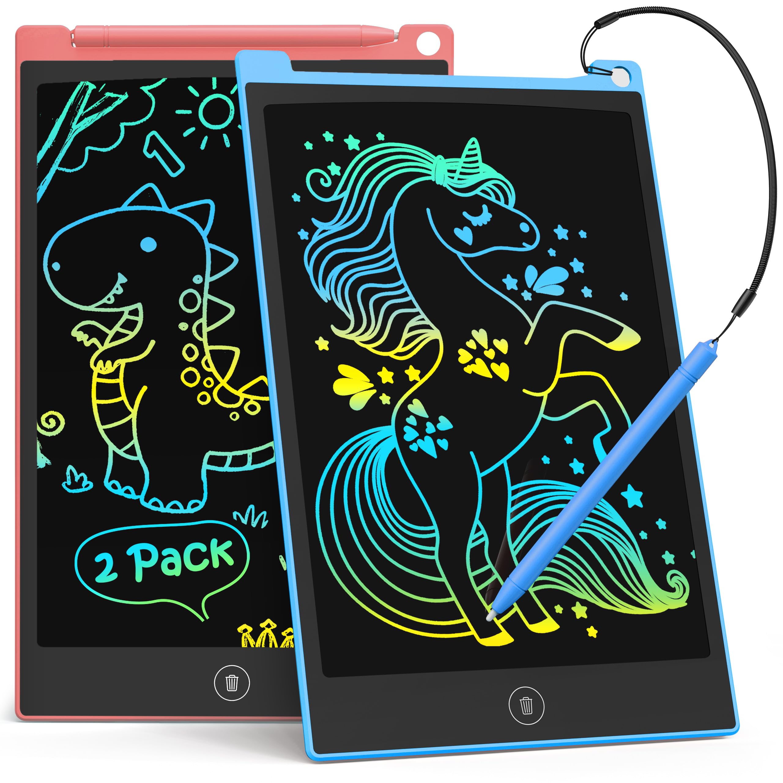 TECJOE 2 Pack LCD Writing Tablet, 10 Inch Colorful Doodle Board Drawing Tablet for Kids, Kids Travel Learning Toys Christmas Birthday Gifts for 3 4 5 6 Year Old Boys and Girls Toddlers