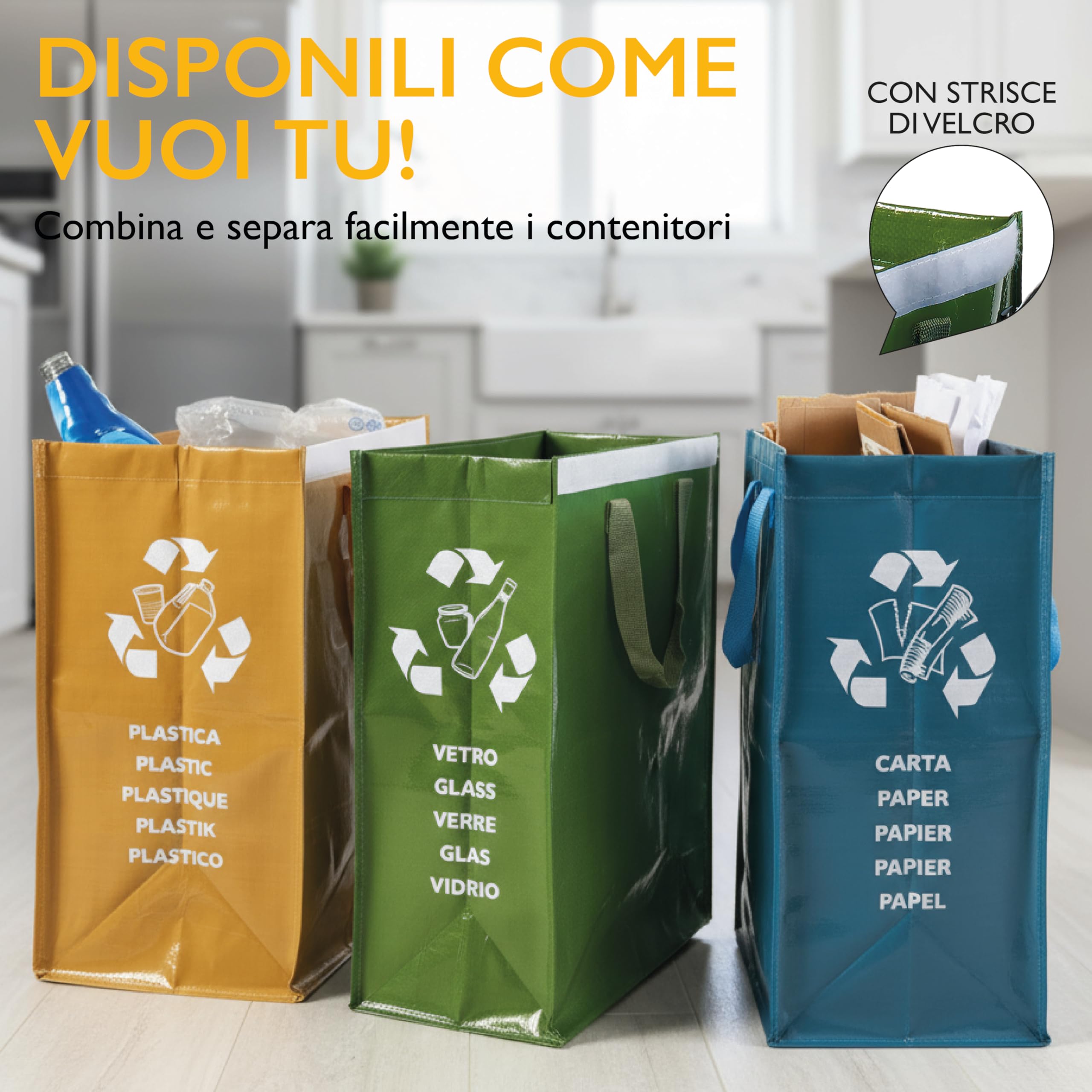 Perfetto 0468D zestaw 3 miękkich pojemników na papier, szkło, tworzywo sztuczne