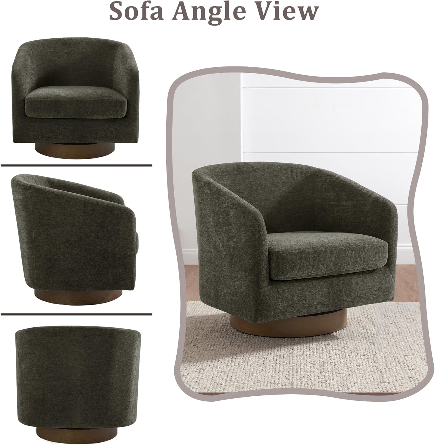 Lumibee Swivel Accent Chair, Chenille Fabric Swivel Barrel Chair for Living Room, Modern Comfy Upholstered Round Armchair Single Sofa Chair for Bedroom, Club-Tan