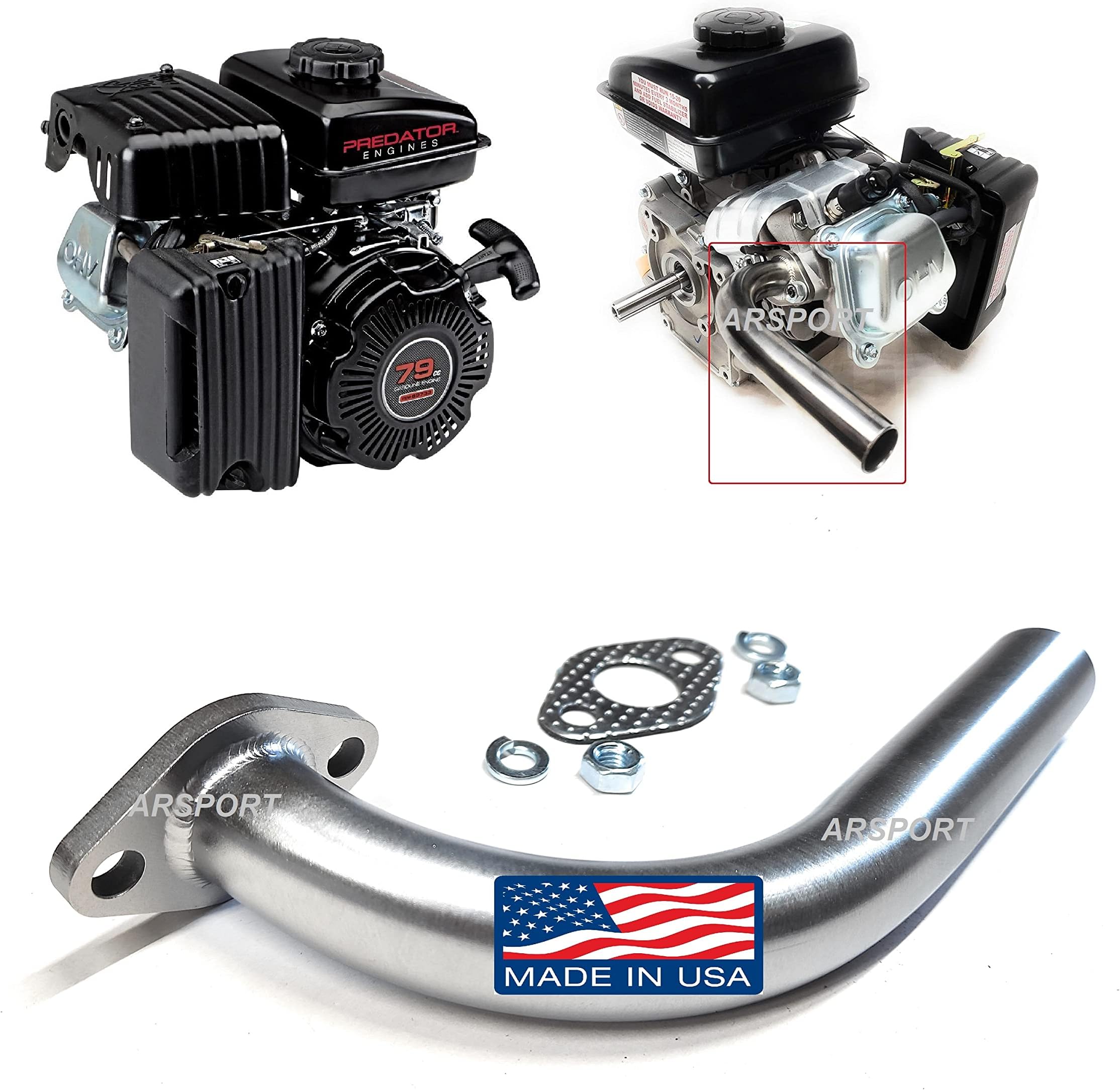 Exhaust Pipe For: Predator 79cc 3HP, Go Kart & mini bikes...