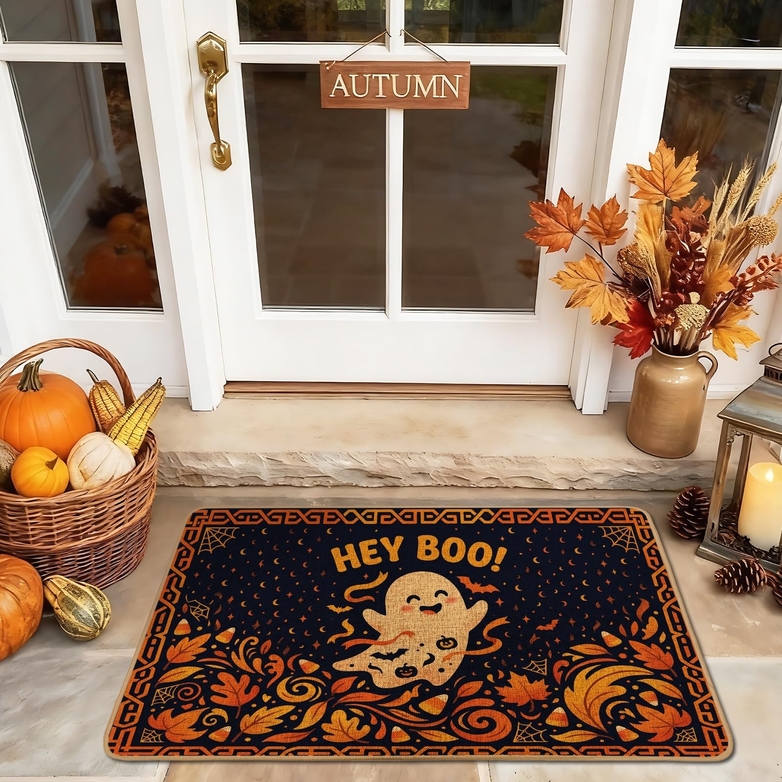 Tapis de porte Halloween antidérapant en caoutchouc robuste pour l'entrée