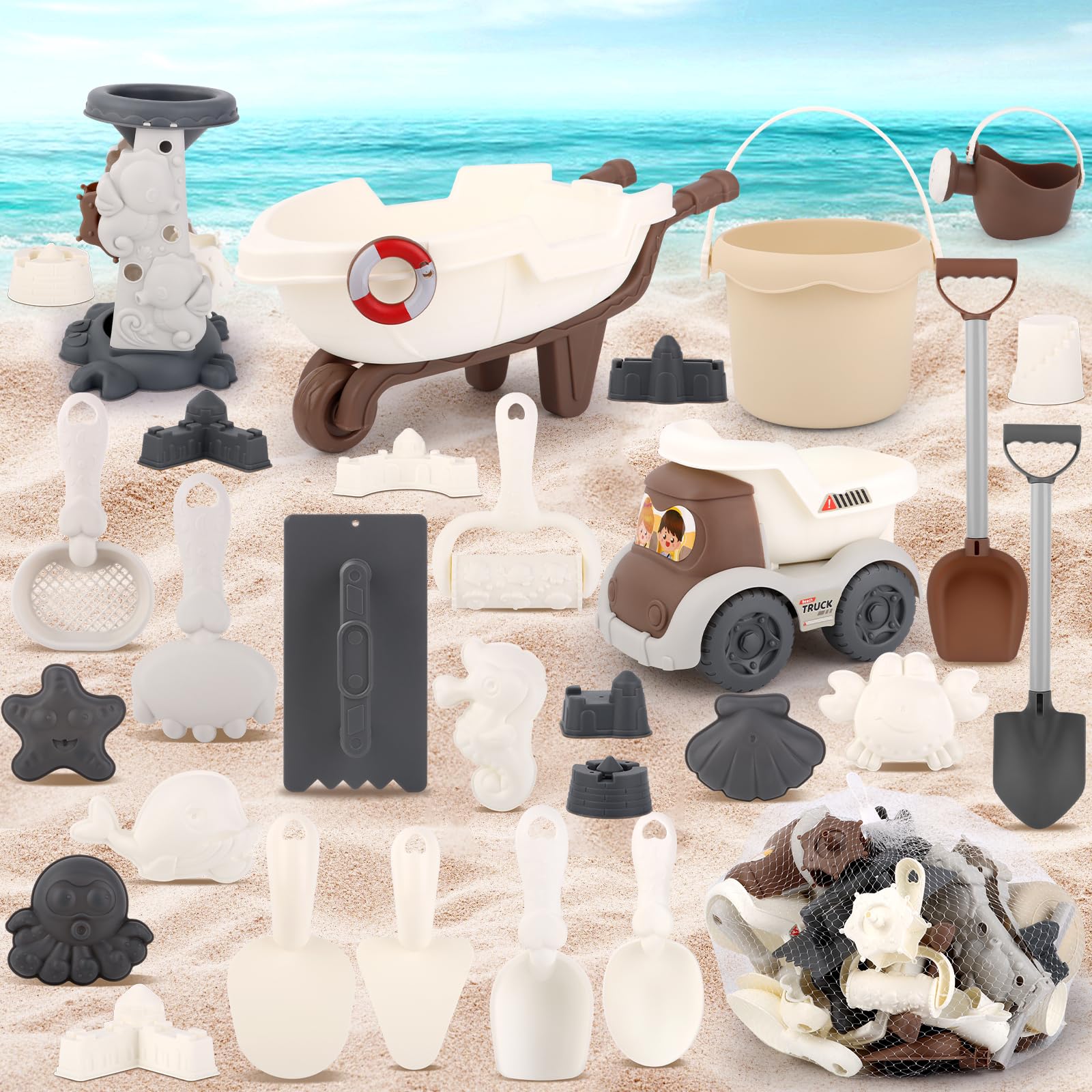 VFANDV Juguetes Playa, 30 Piezas Cubo Playa Niños con Cubo, Moldes de Arena, Rueda de Agua, Juguetes de Playa para Niños, Juguetes Playa Bebes 1 2 3 4 5 Año