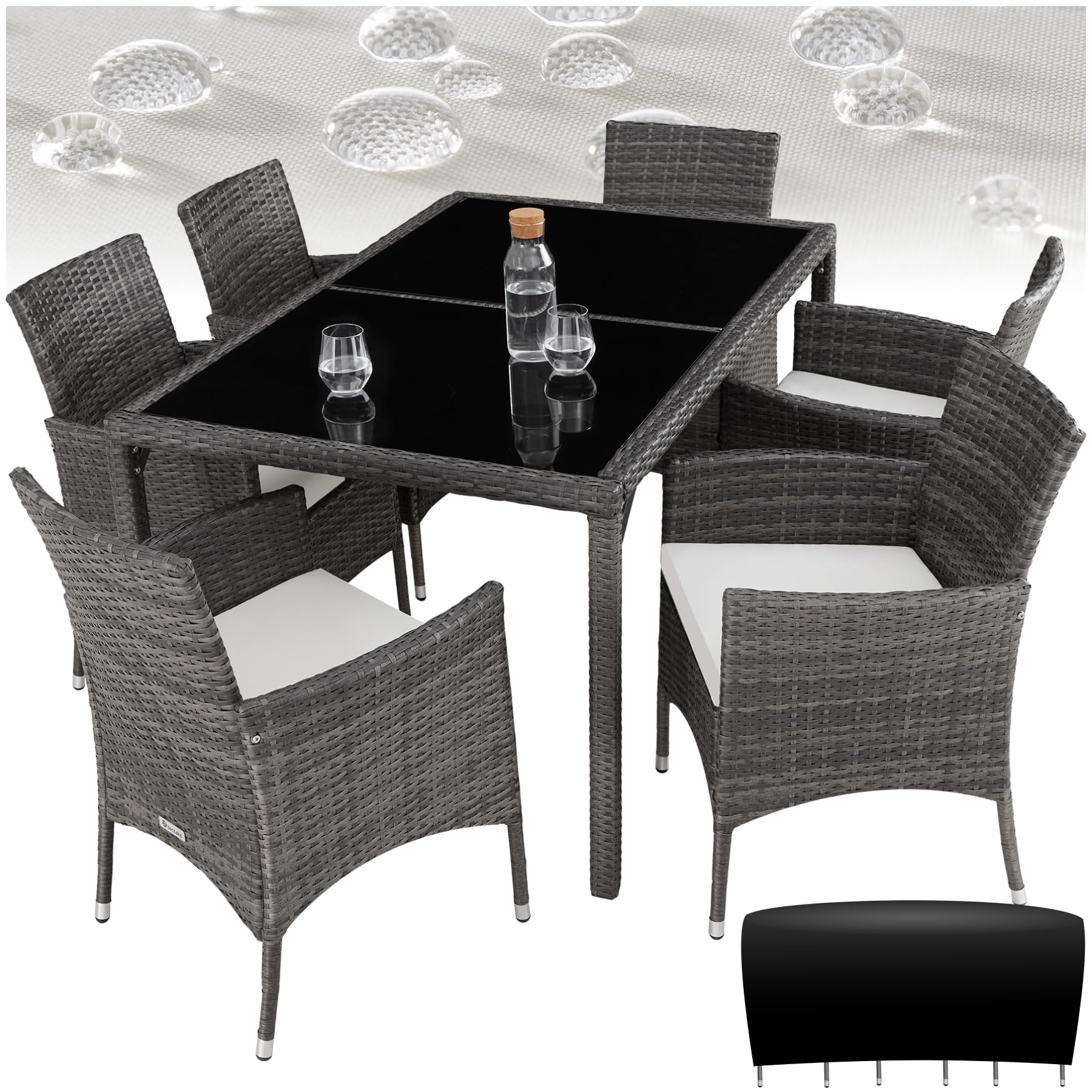 tectake® Conjunto Jardín Exterior de Ratán y Aluminio, Muebles Jardín Exterior Resistentes a Intemperie, para hasta 6 Personas, con Tornillos de Acero INOX. y Funda Protectora - Gris