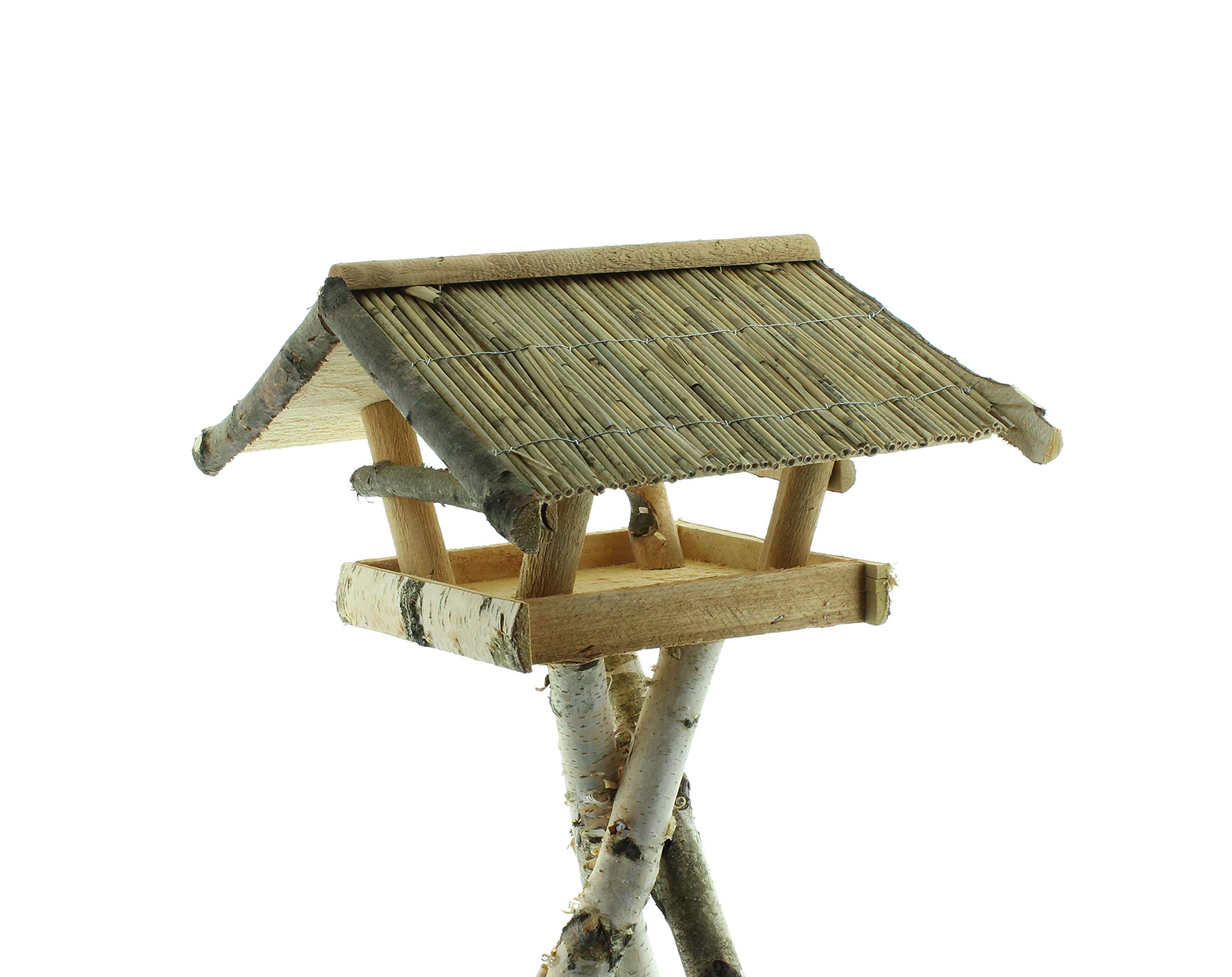 Vogelhaus Futterhaus Vogelvilla Odeweg aus Echtholz mit Dach aus Schilfrohrmatten Handarbeit Höhe ca. 130cm