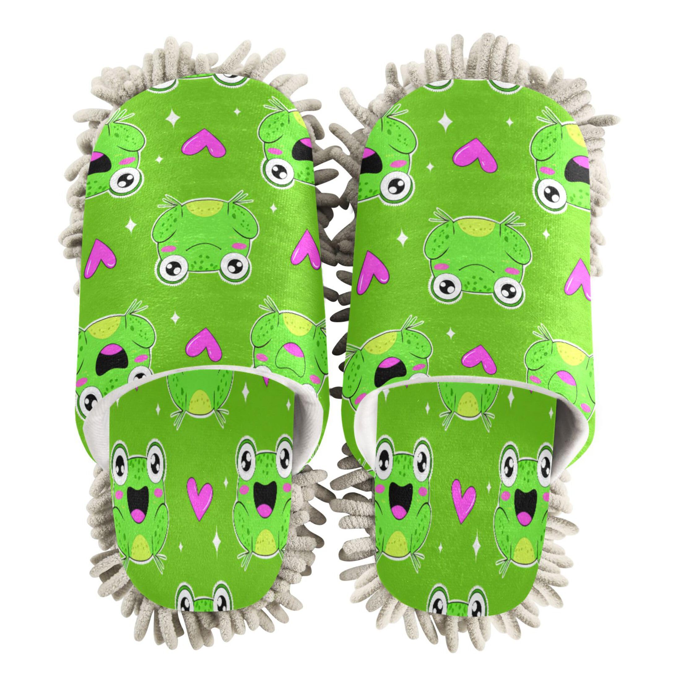 Kigai Cartoon Frogs Mop Slippers for Floor Cleaning, Slippers for Women Men, Microfiber Floor Cleaning, M