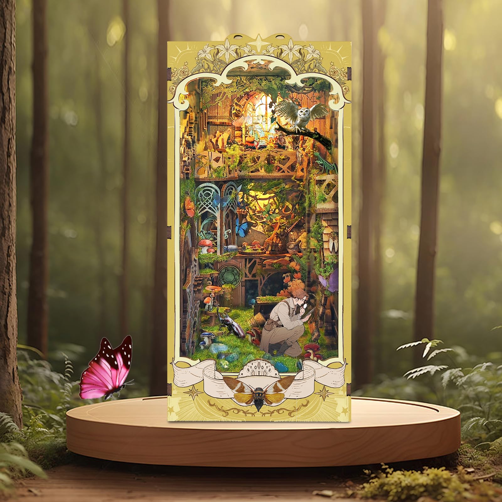 Zestaw do samodzielnego wykonania, domek dla lalek, regał na książki, dekoracja, drewniane puzzle 3D z osłoną przeciwpyłową LED, miniaturowy zestaw, urodziny, Halloween, dekoracja domu dla