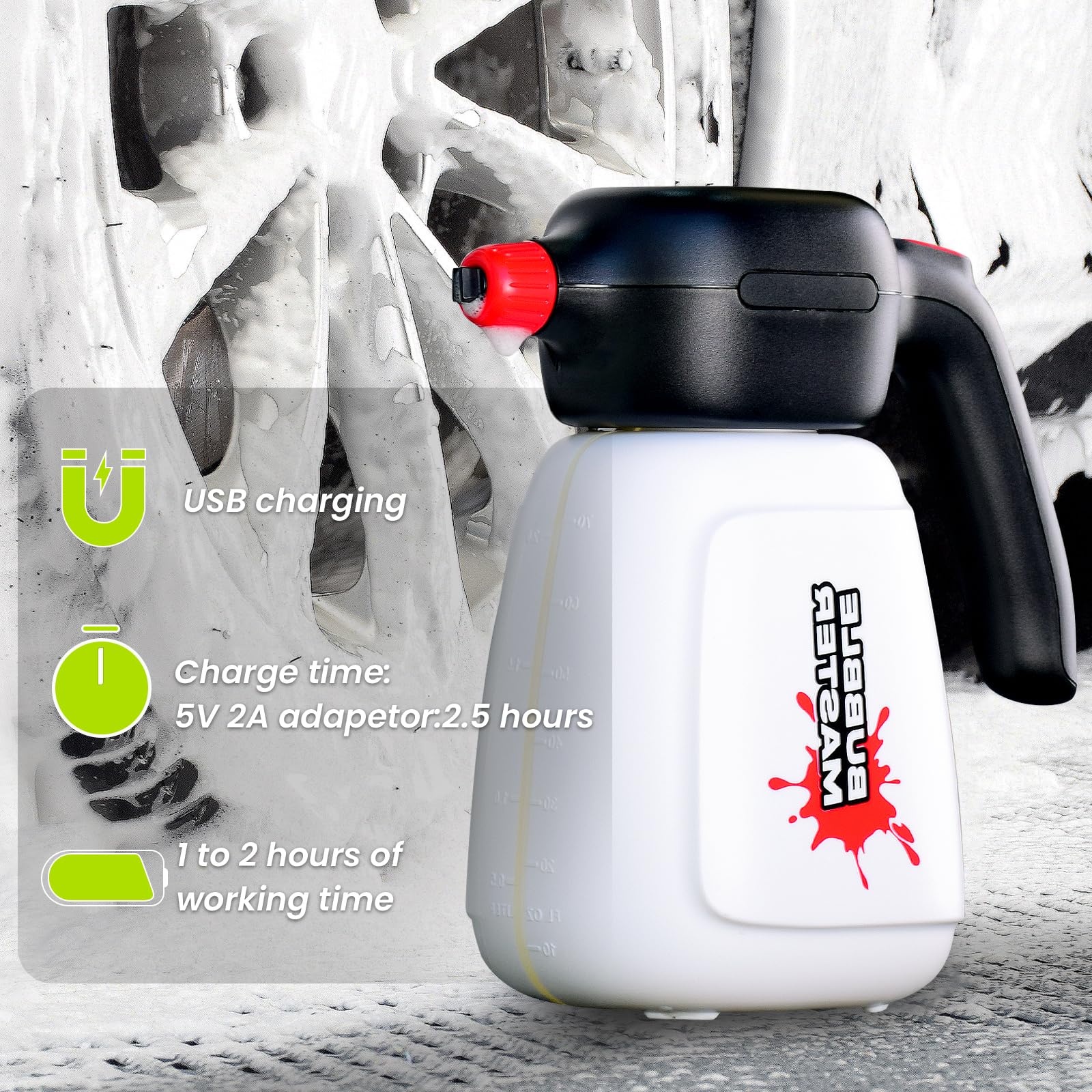 KABEILAI 2L The Electric Foam Sprayer,Pressure Foam Sprayer with Adjustable Nozzle, Rich Foam & Fine Mist for Car Washing, House Cleaning, Garden Watering.