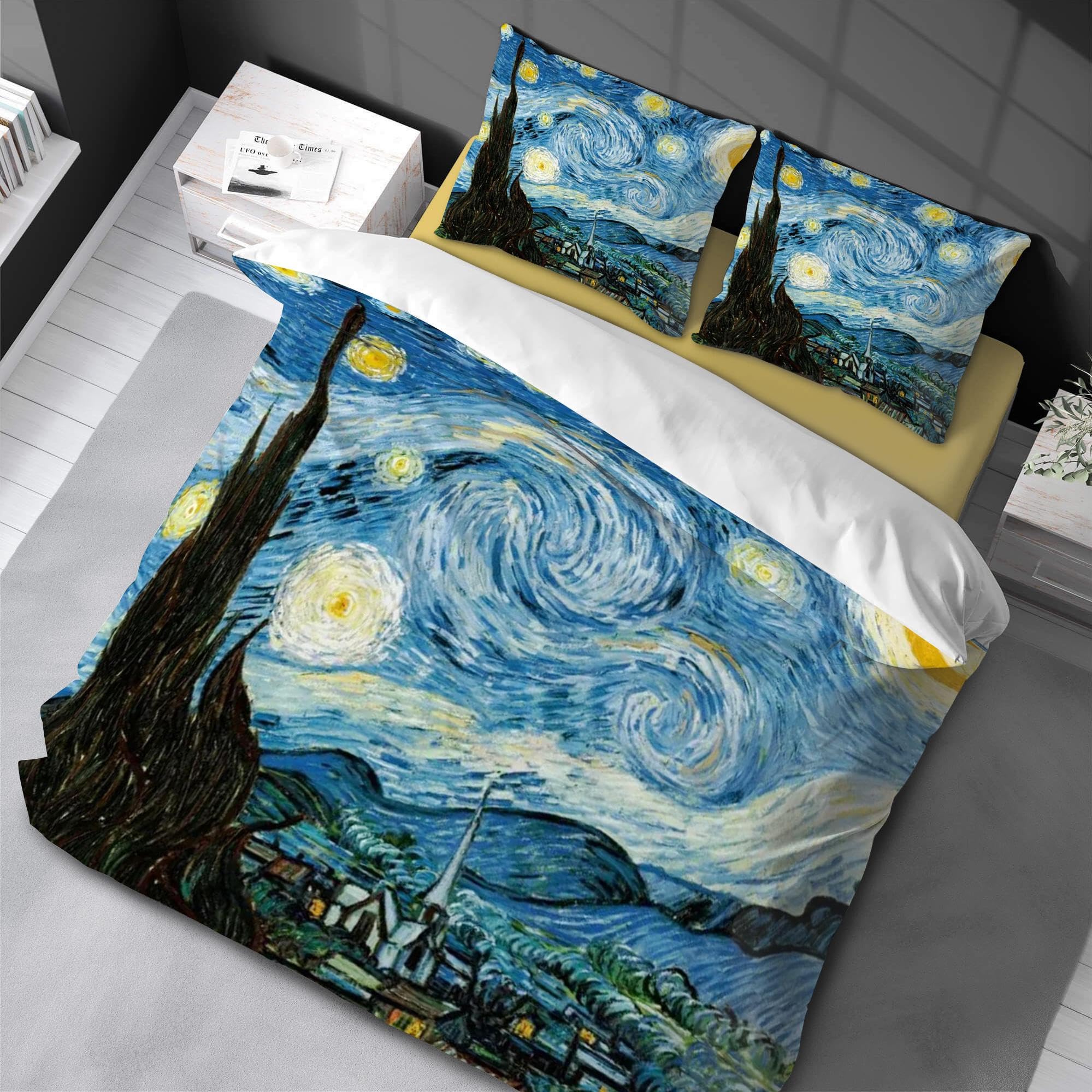 Housse de Couette Van Gogh 160x220cm avec Taies d'Oreiller 50x75cm