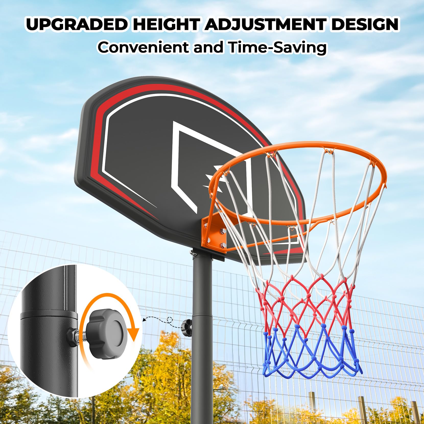 YOLEO Canestro Basket Esterno Bambini, Regolabile 160-210 cm, Canestro da Basket Net System su Ruote