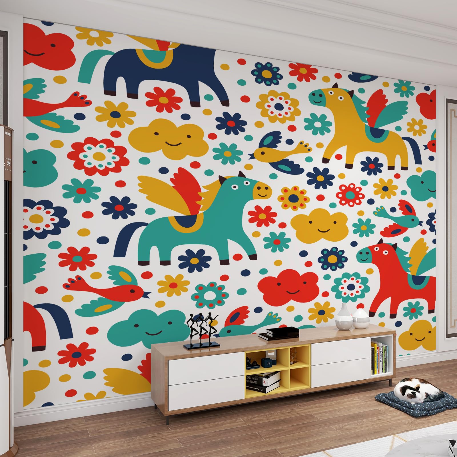 Papier peint poney anti-plis pour décorer facilement les murs et meubles d'enfants