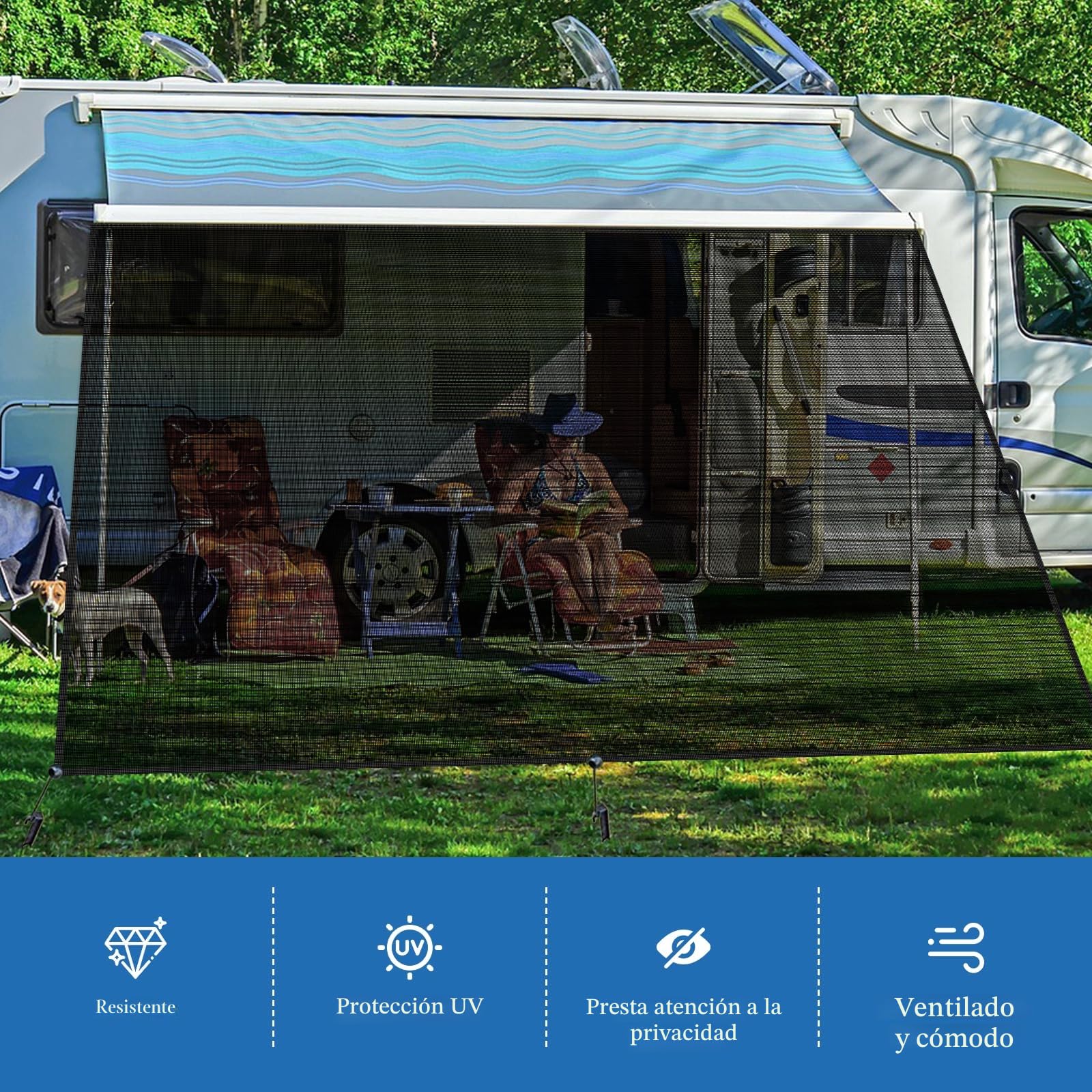 JAOGAUS Toldo de Caravana de 3x2.4m, Pantalla de Protección Solar para Autocaravanas, Kit Completo de Remolque para Autocaravana, Camping y Toldo Lateral