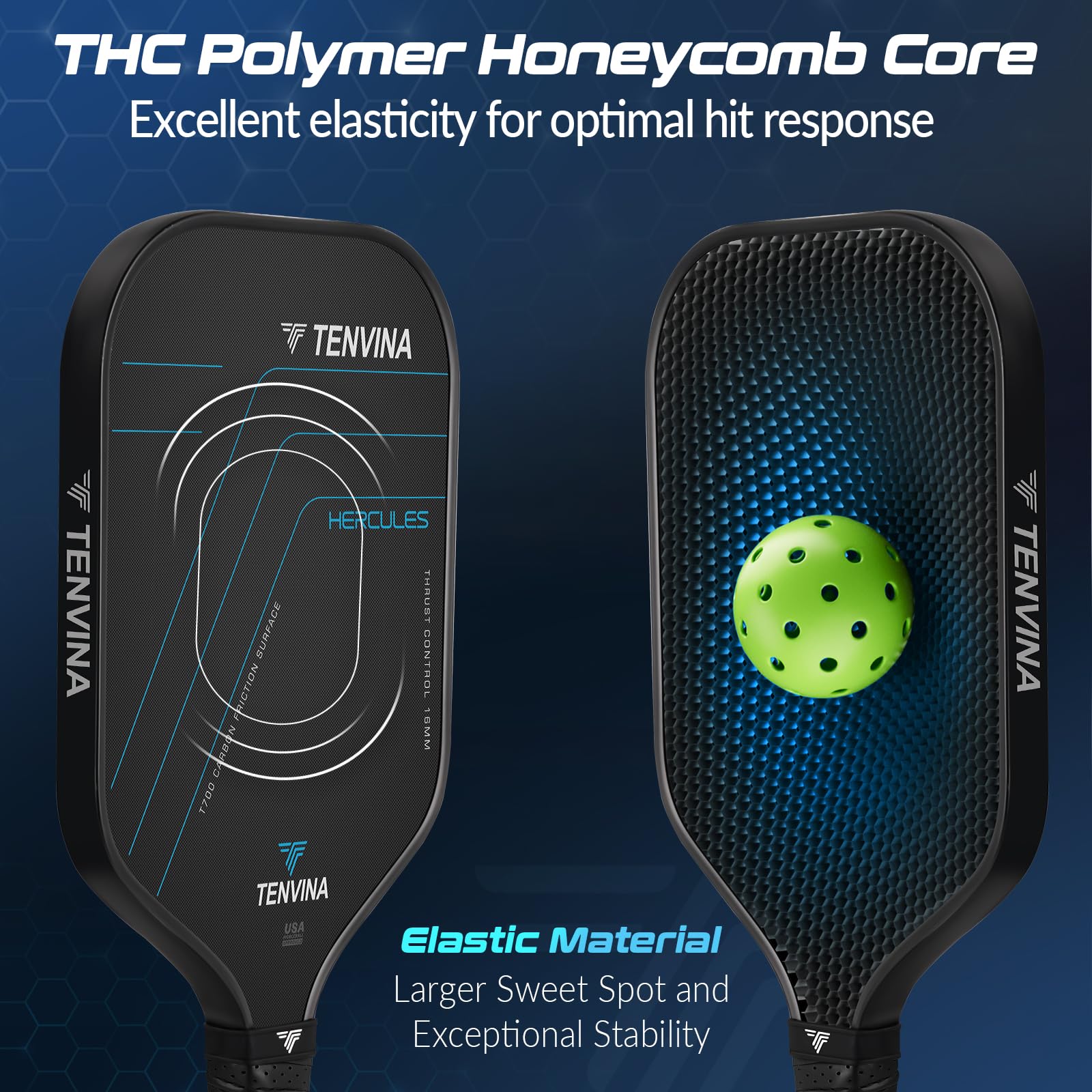 TENVINA Pickleball Paddles, Multi-Layer T700SC Textured Carbon Fiber Pickleball Paddle, 4-Types of Shapes and Thicknesses, Strong Spin & Power Surface of USAPA Approved Pickle Ball Paddle