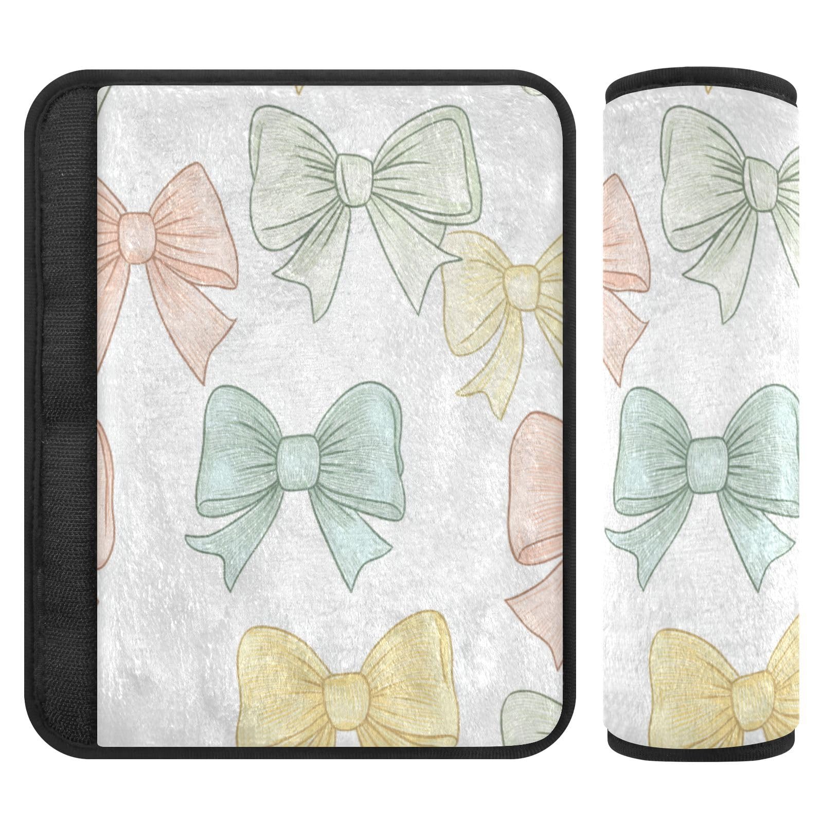 Seat Belt Covers 2 Pack Cute Bows Car Seat Strap Covers Super Soft Car Seat Neck Cover for Boys Girls Adults Babies S