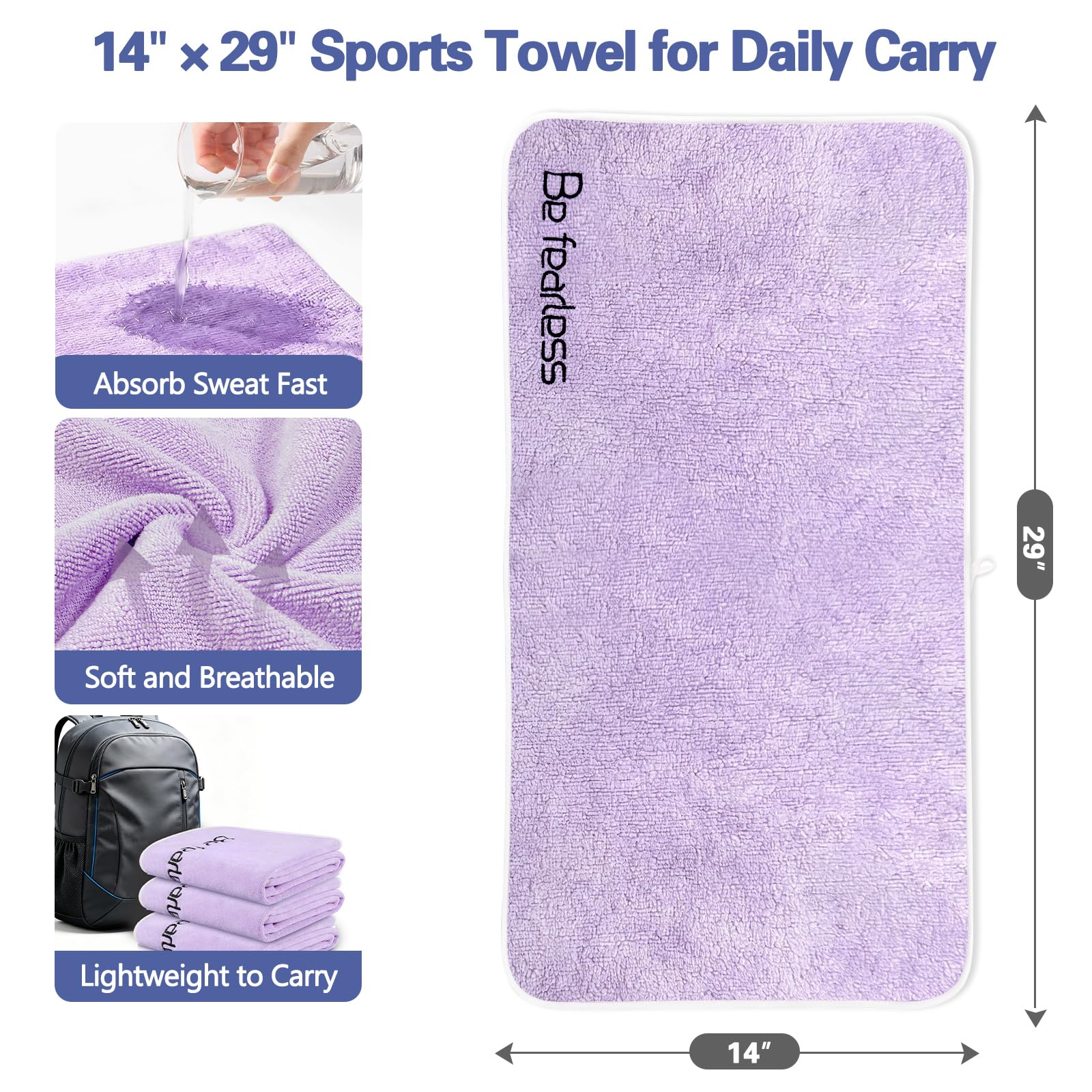BOBOR Paquete de 3 toallas de gimnasio de 14 x 29 pulgadas para mujer, toalla de entrenamiento para hombres, gimnasio, súper absorbentes, toallas de ejercicio de fitness de secado rápido para sudor