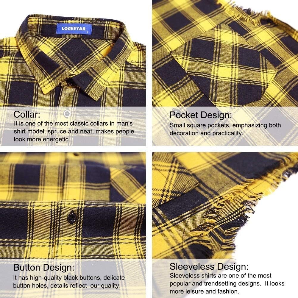 LOGEEYAR Men's Sleeveless Shirt Plaid Flannel Button Down Casual Vest Shirts - Image 4