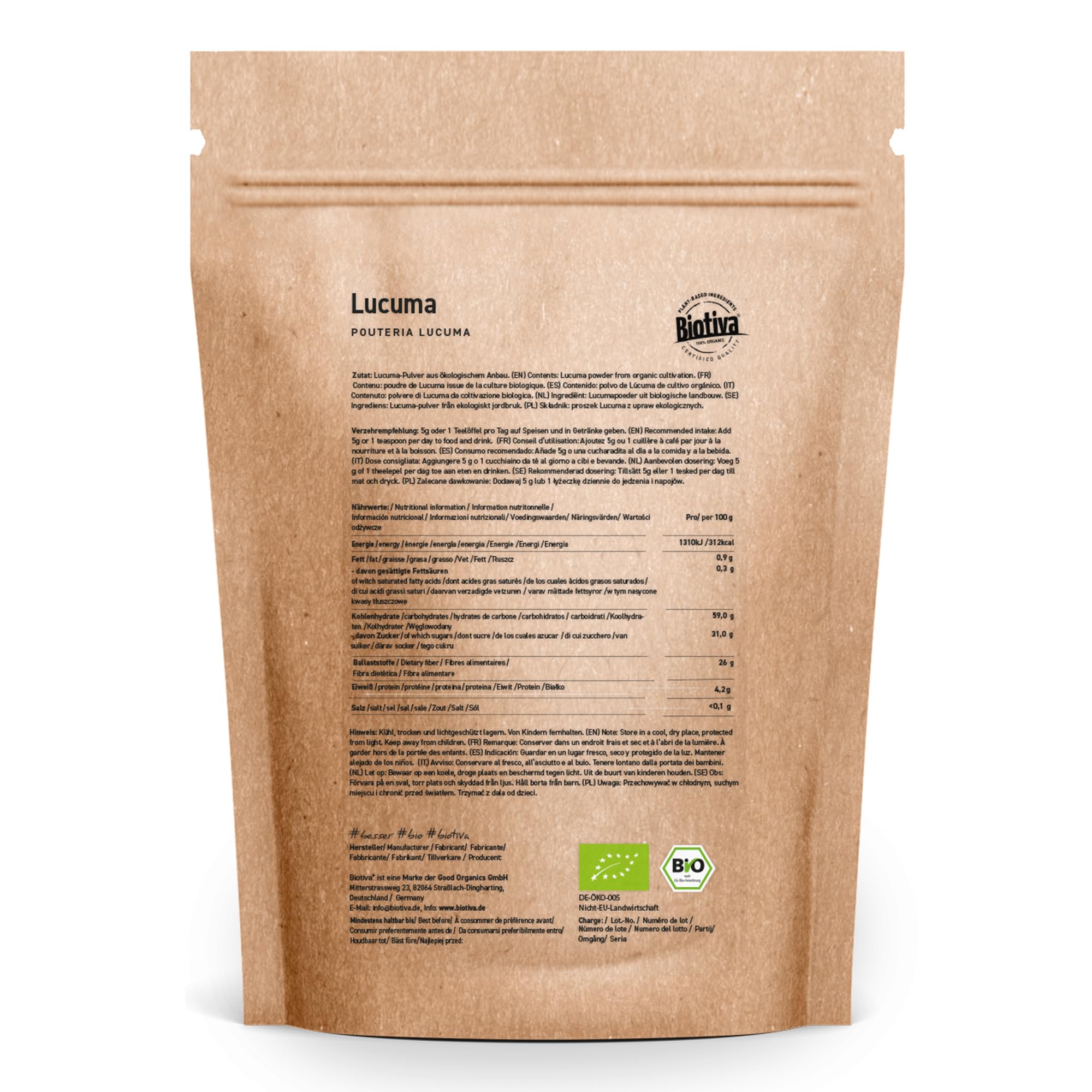 Lucuma in polvere Bio 200g | 100% biologico | pouteria lucuma | polvere di frutta | vegano | senza additivi | confezionato e certificato in Germania | Biotiva