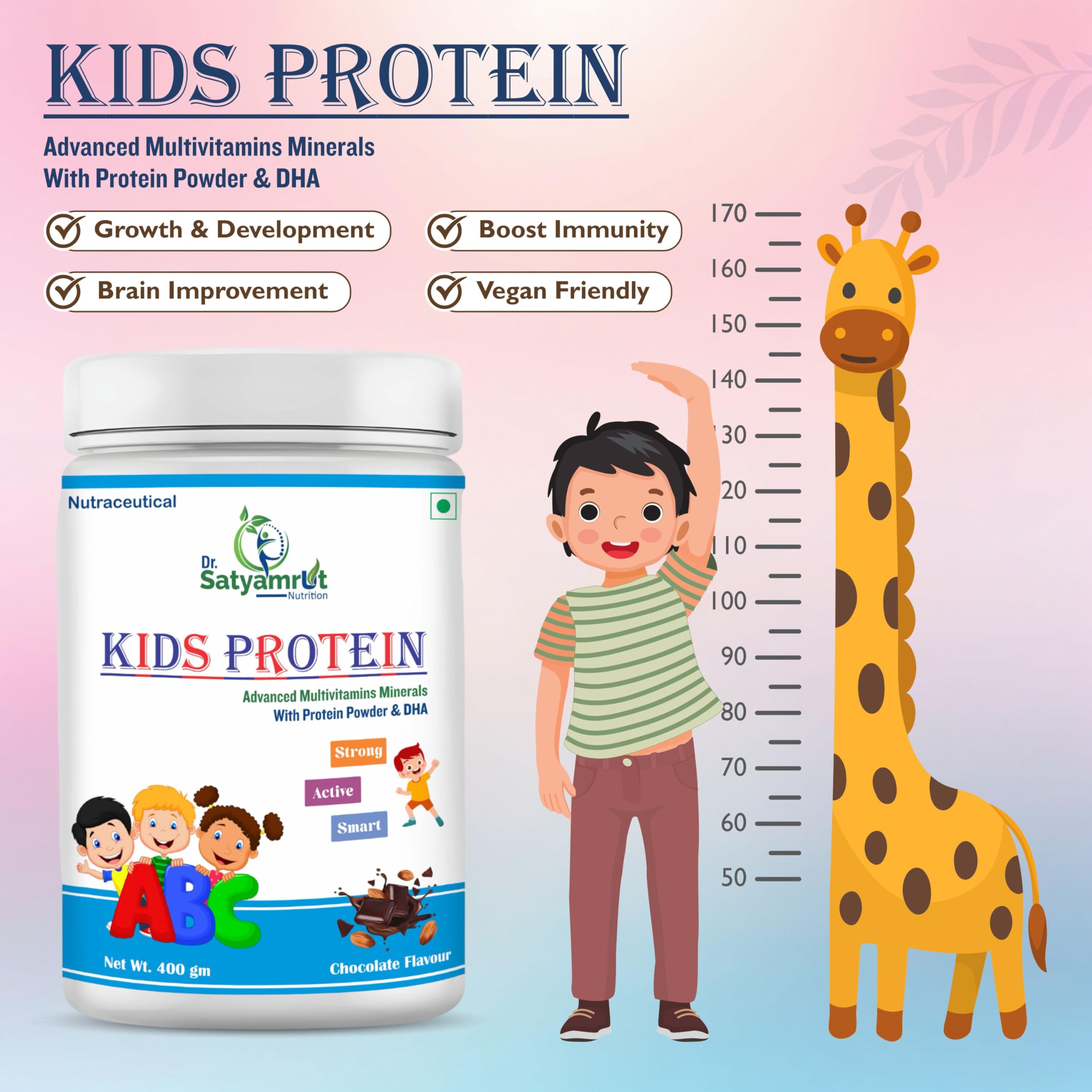 DR SATYAMRUT NUTRITIONAL Kids Protein Powder With DHA & Vitamin D for Growth & Strong Bones | Brain Development + Immunity For Growing Children | Delicious Chocolate Flavour | (400 gm) — Amazon image 7