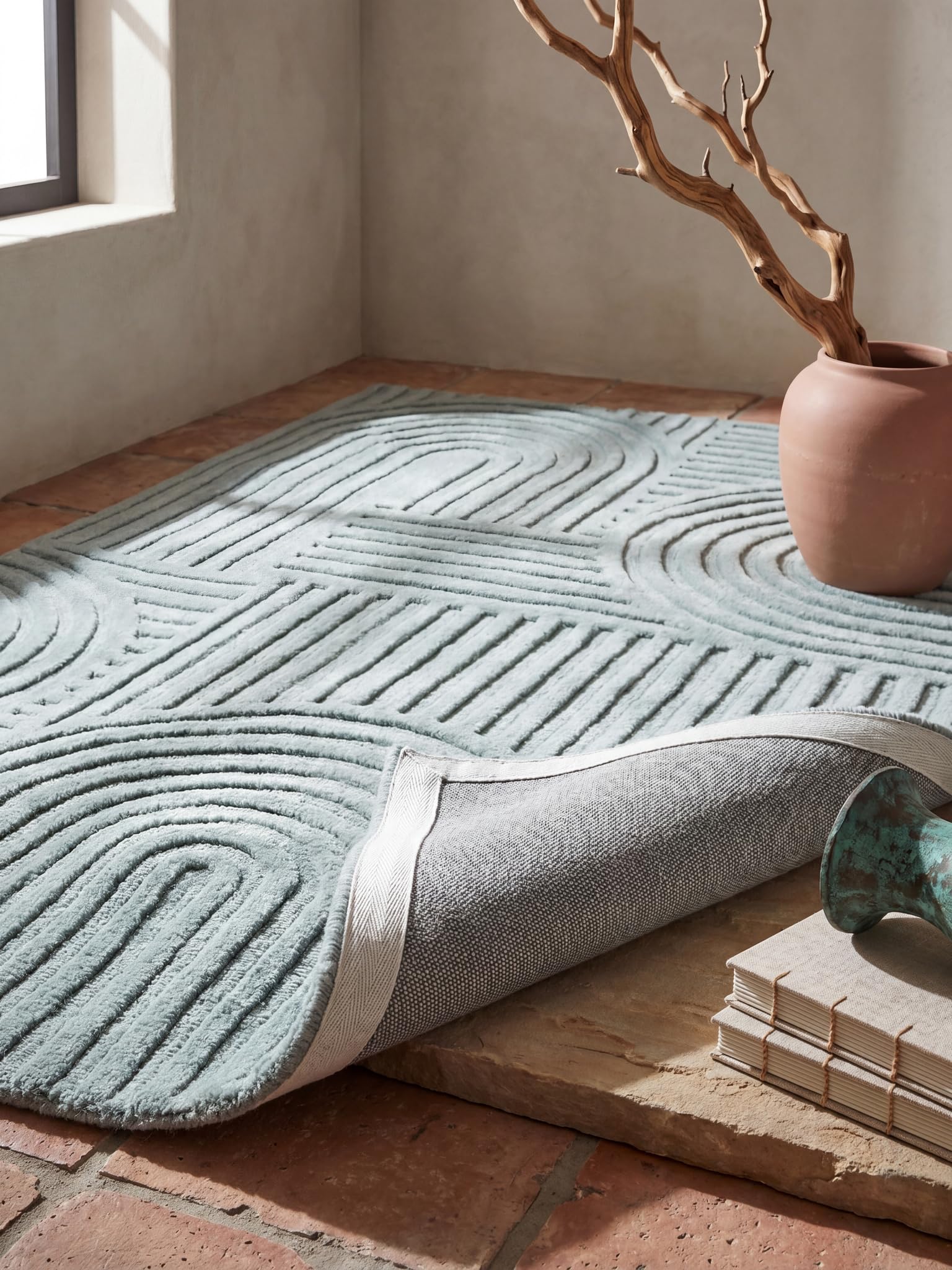 Tapis en Laine Motif Géométrique Dense et Robuste Bleu Canard-Bleu 200 x 290 cm Salle à Manger | Leven