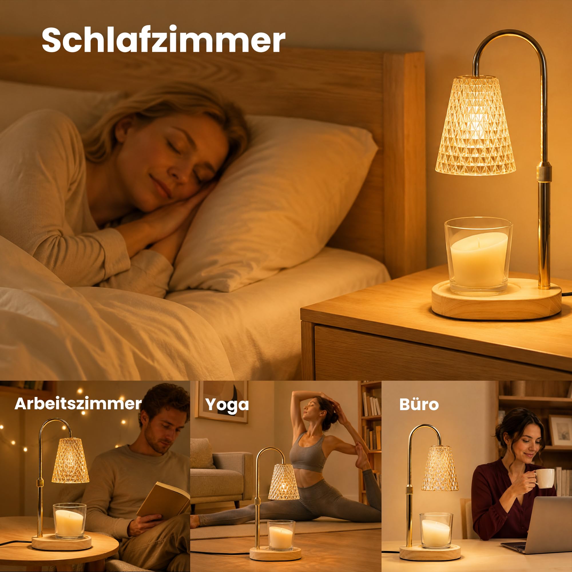 Kerzenwärmer Lampe, Candle Warmer lamp mit Timer und Dimmer, Höhenverstellbar Kerzenwärmer Kerzen Lampe mit 2 Glühbirnen für Duftkerzen im Glas, Dekoration Geschenk